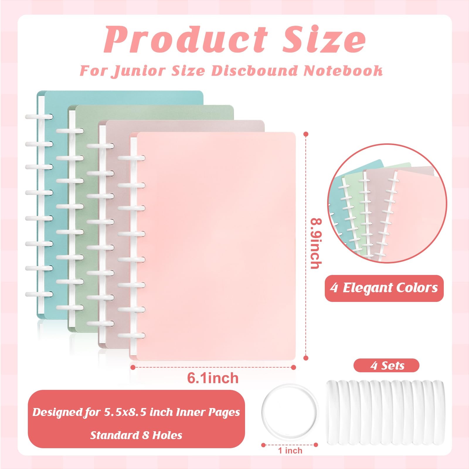 4 Set Junior Size Discbound Size, pink, flesh-colored, blue, green