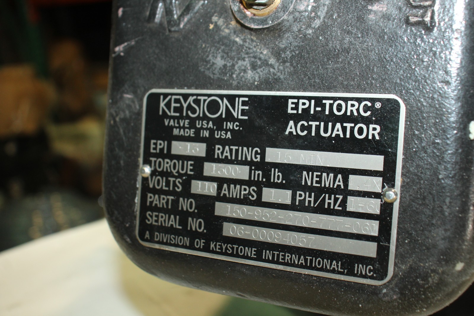 Keystone Fig 360-144 K-Lok Valve 3″ Epi-Torc Actuator EPI-13 150-952-270-777-061