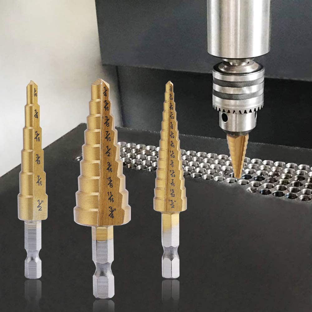 Aleric Step Drill Bit Set – Titanium Coated, High Speed Steel 0.5 inches