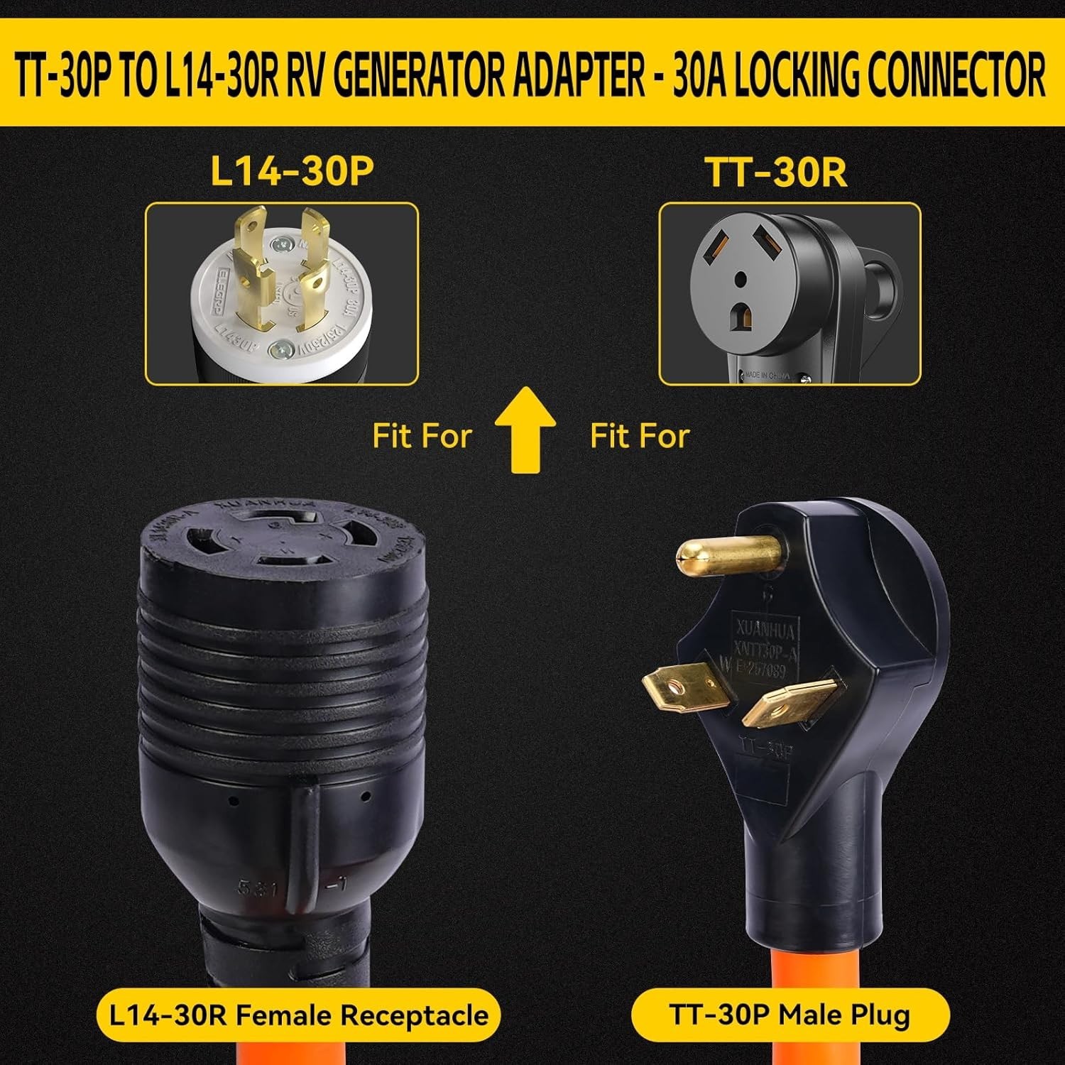 PLIS TT-30P to L14-30R Heavy Duty Generator Adapter,10Awg*3C Generator Plug Adap