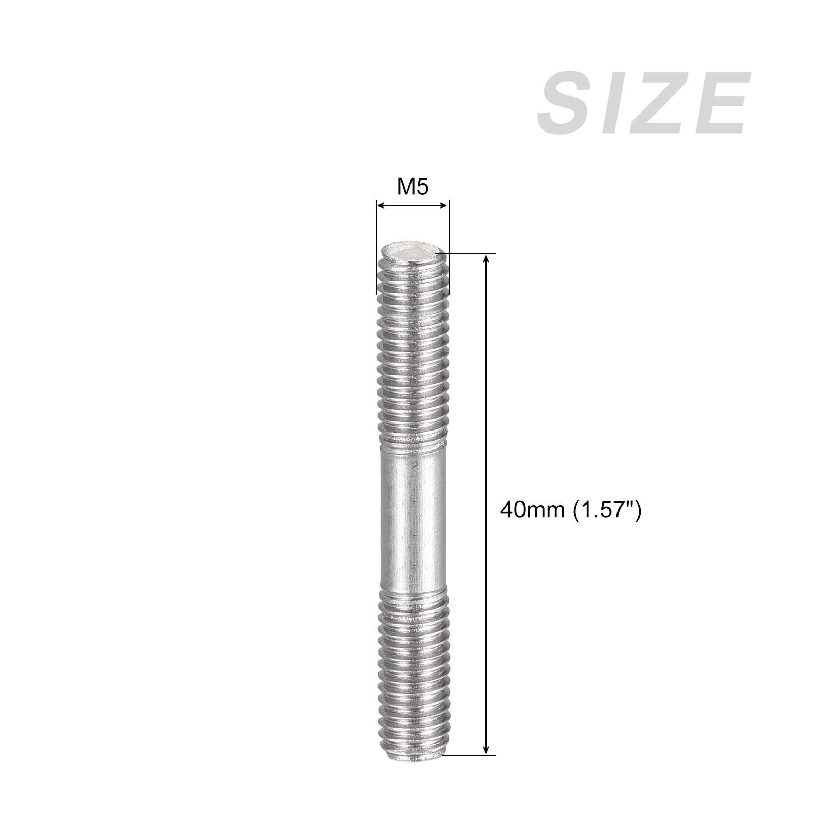 METALLIXITY Double Ended Stud Screws (M5 Thread 40mm Length) M5x40mm, Silver