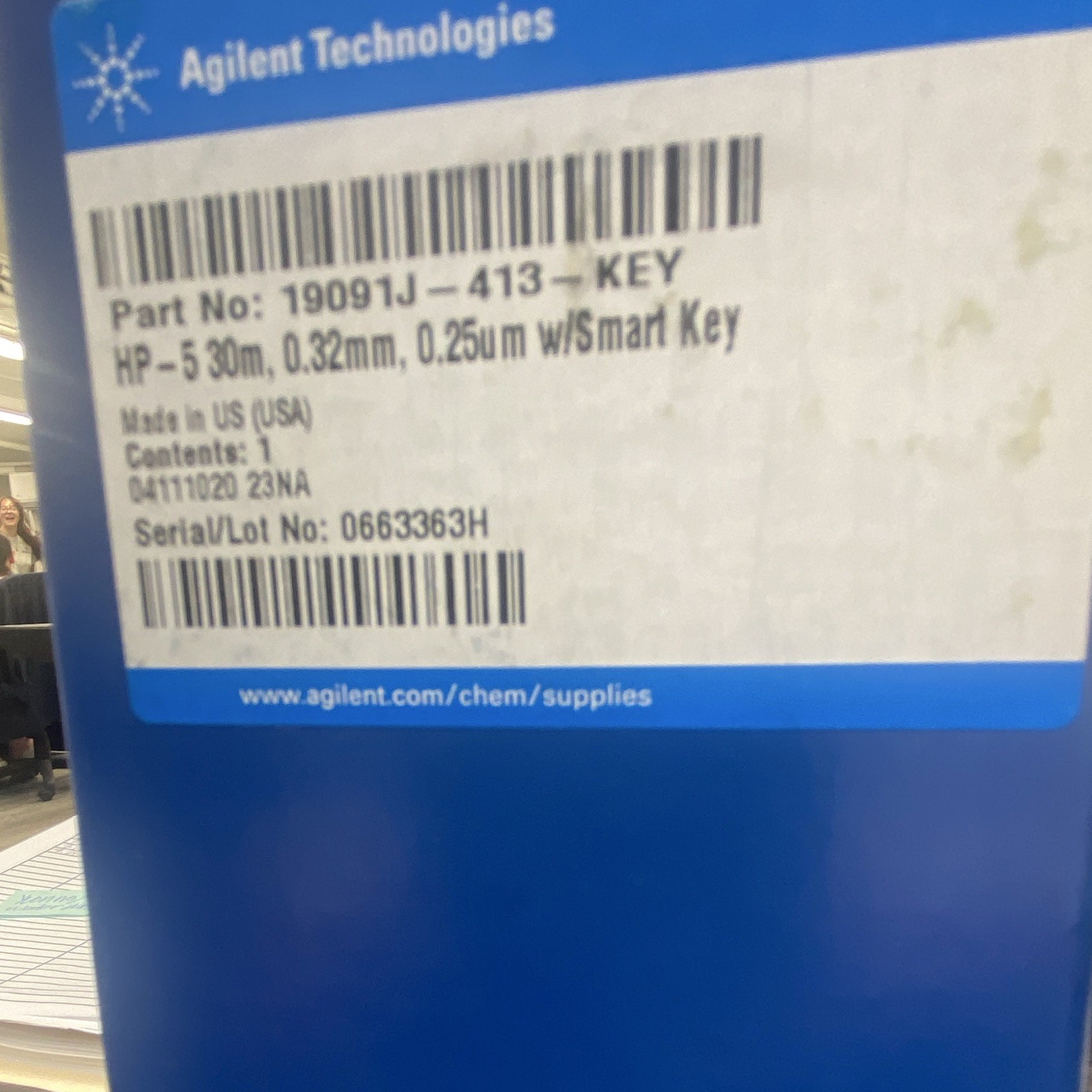 Agilent J&W HP-5 GC Column 30m 0.32mm 0.25um SmartKey 19091J-413-KEY