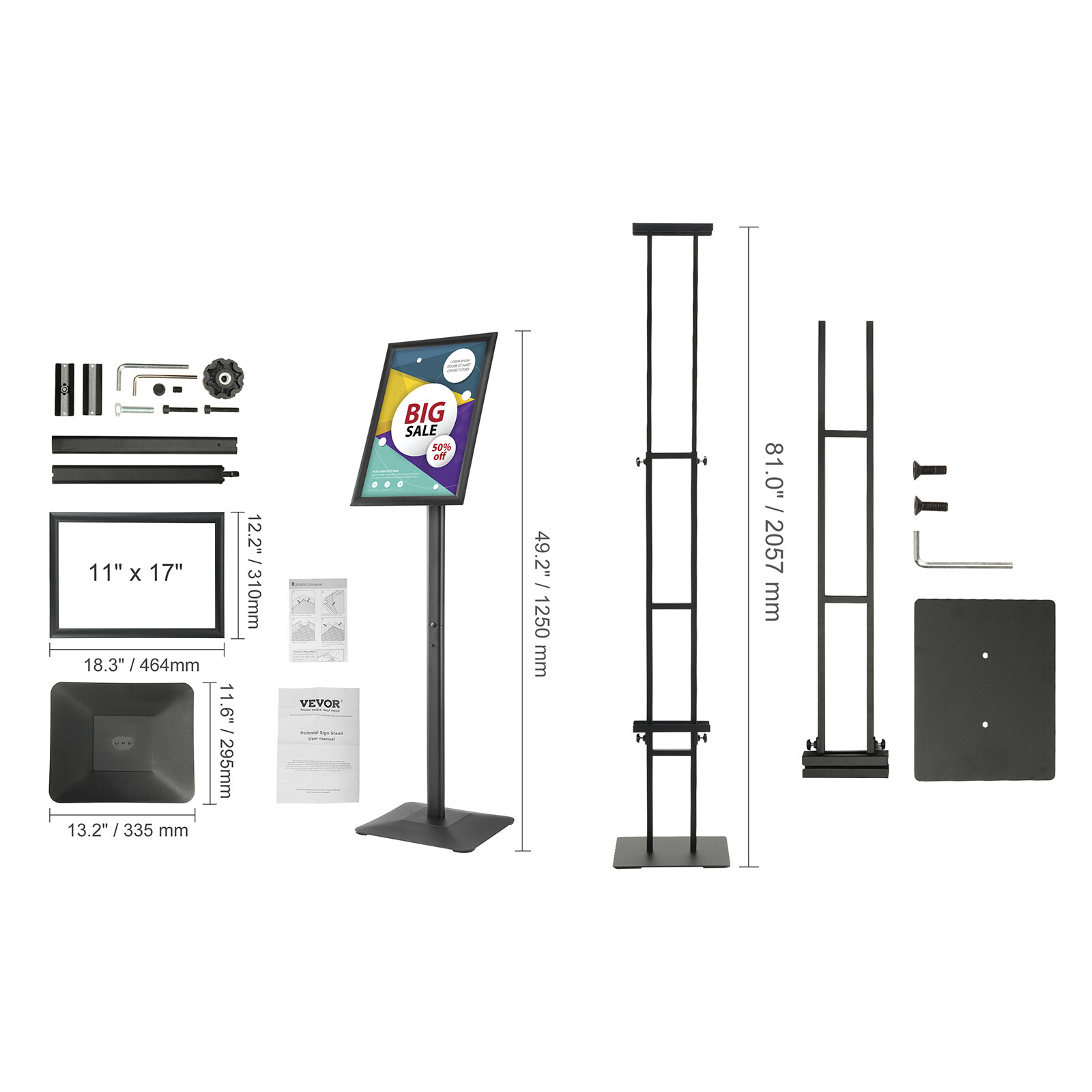 VEVOR Pedestal Sign Holder Adjustable Poster Stand 11x17in / 8.5x11in / 4-75in