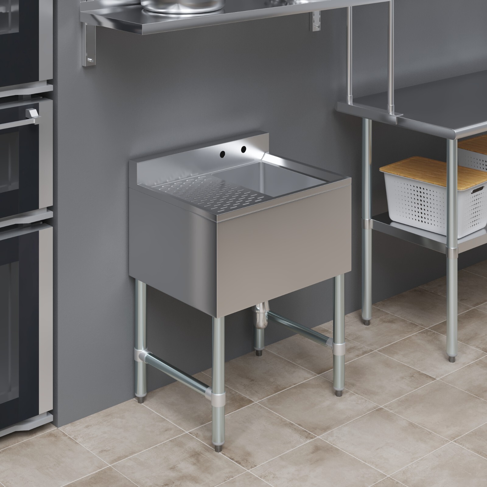 24 in. x 19 in. One Compartment Underbar Sink With Left Drainboard