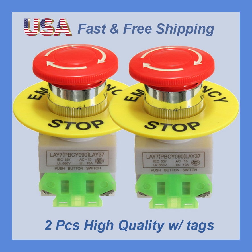 2 Pcs x Red Mushroom Emergency Stop Push Button Switch NO + NC 22mm CNC Gecko