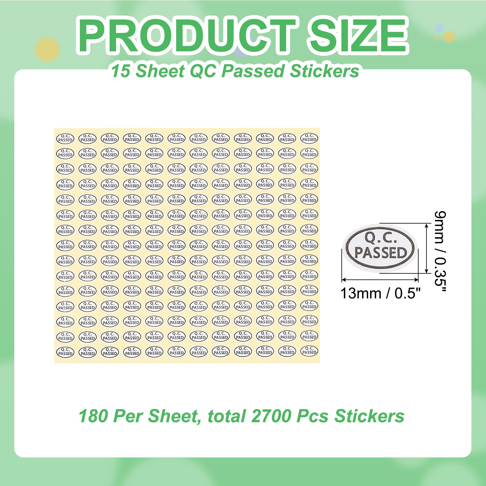 2700Pcs QC Passed Stickers 0.5×0.35″ Inventory Quality Control Stickers White