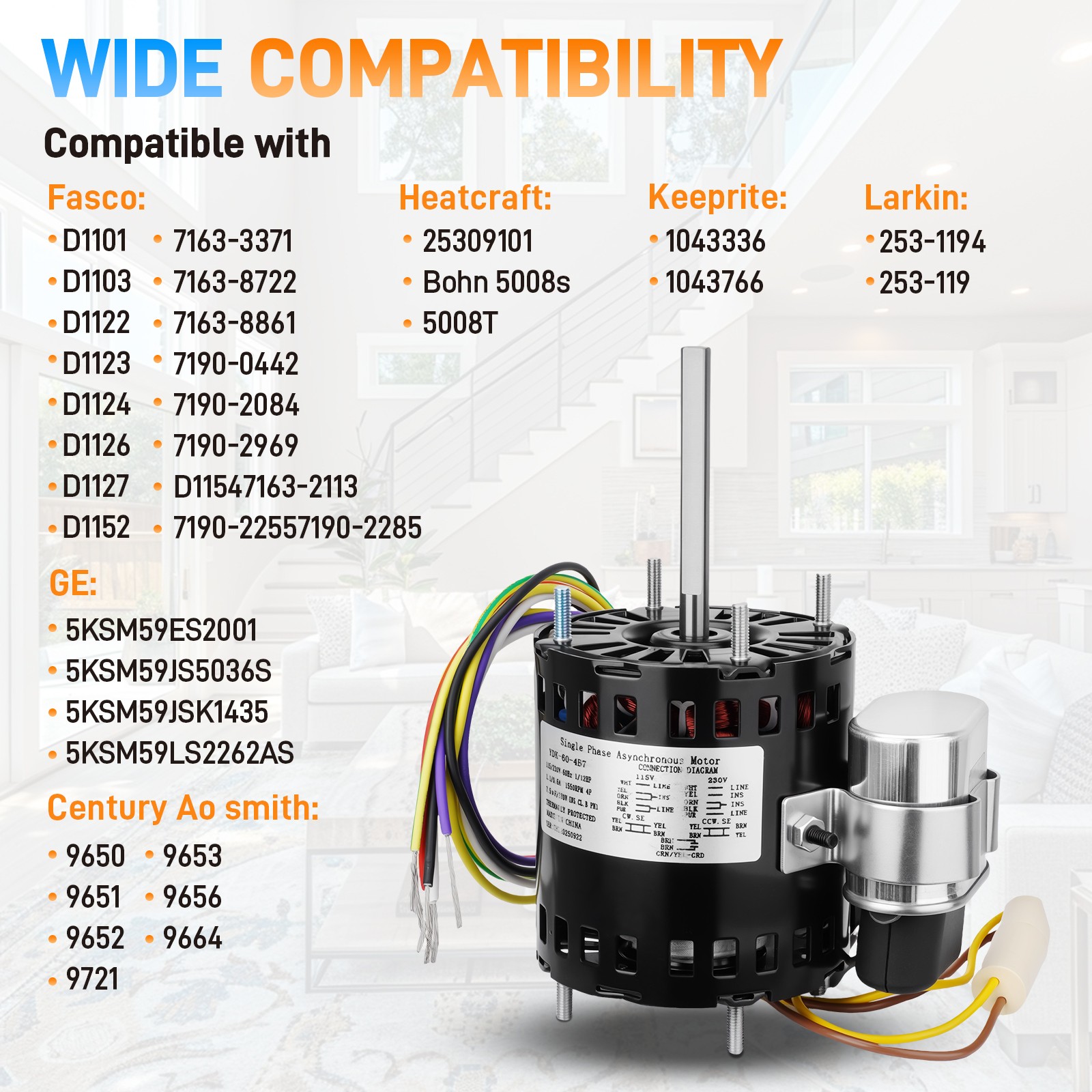 Refrigeration HVAC Fan Motor For FASCO D1127 9721 1/12 HP 1550 RPM 115/230V 60Hz