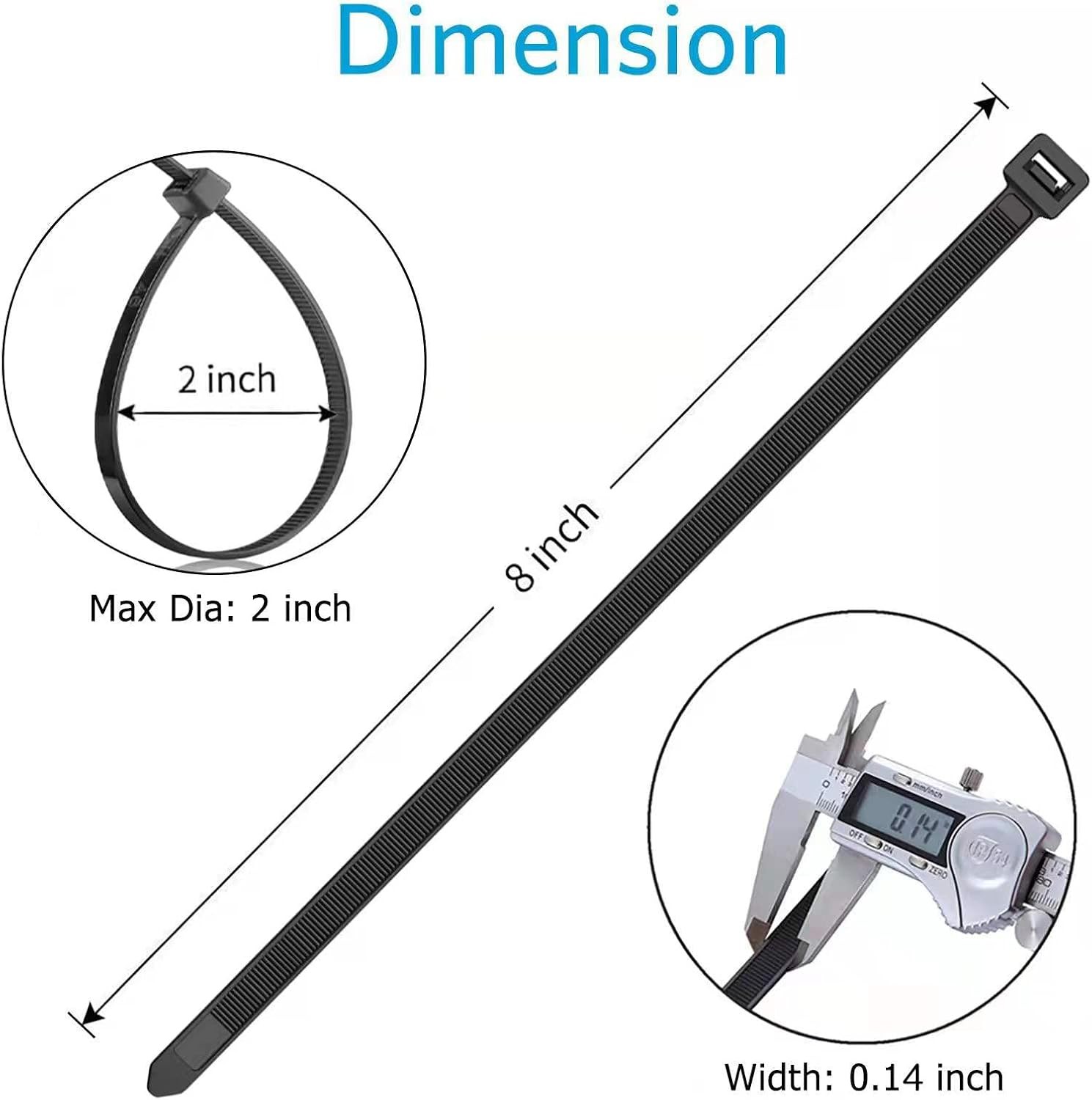 Skalon 1000 Pack 8 Inch Black Zip Ties 40lbs for Indoor Outdoor