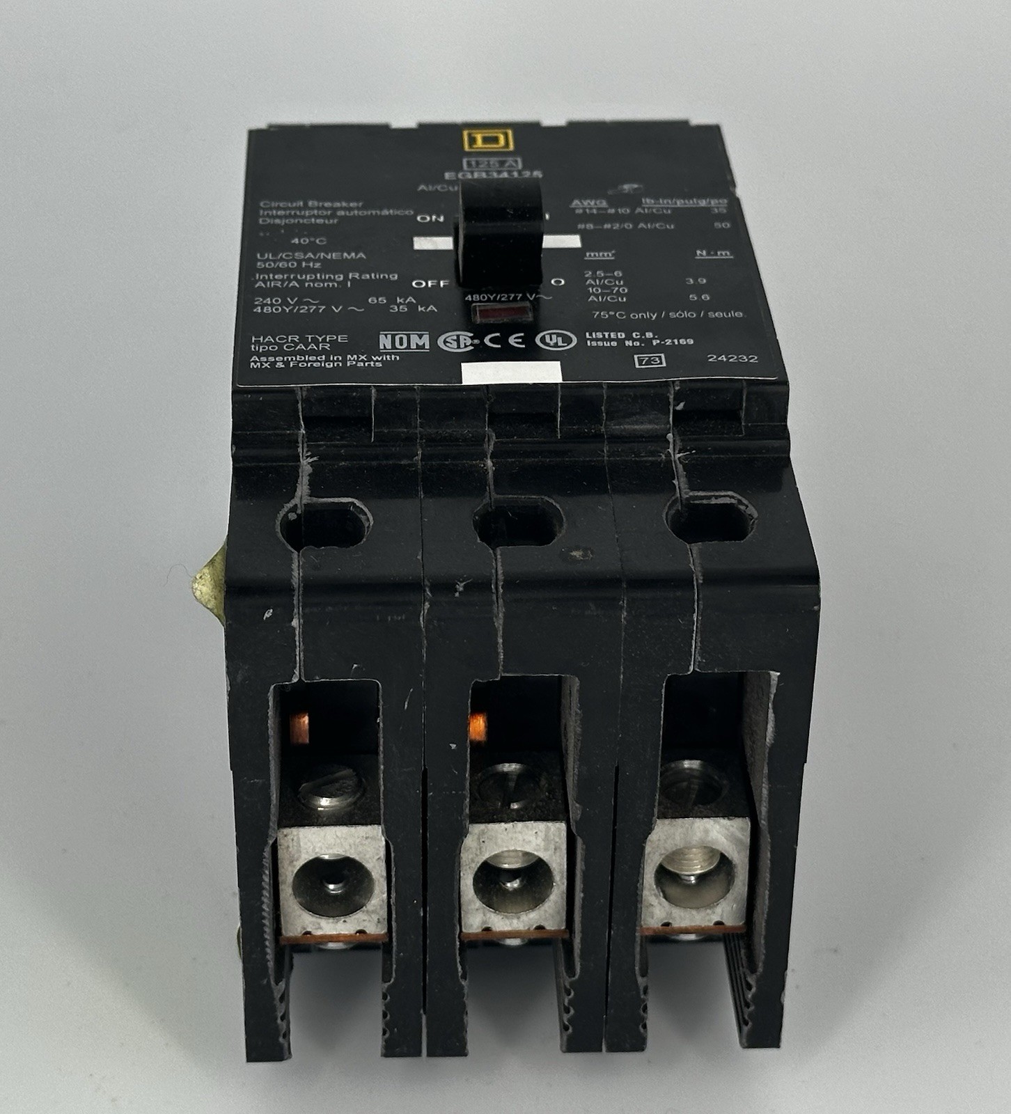 Square D EGB34125 125 Amp 3 Pole 480Y/277V 35kA Molded Case Circuit Breaker NEW
