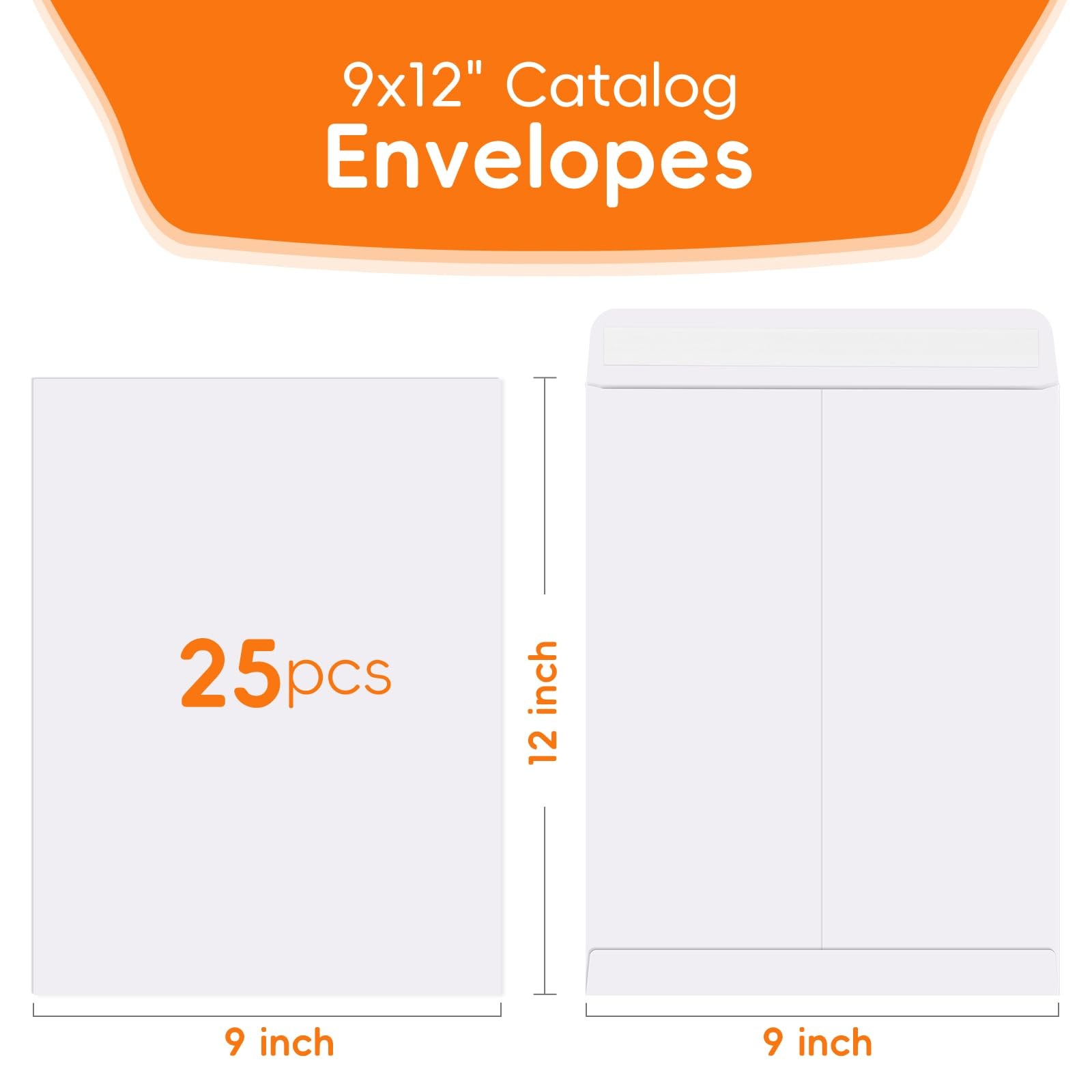 25 Pack Catalog Mailing Envelopes, 9 X 12 Inches Self-Seal White Manilla Envelop