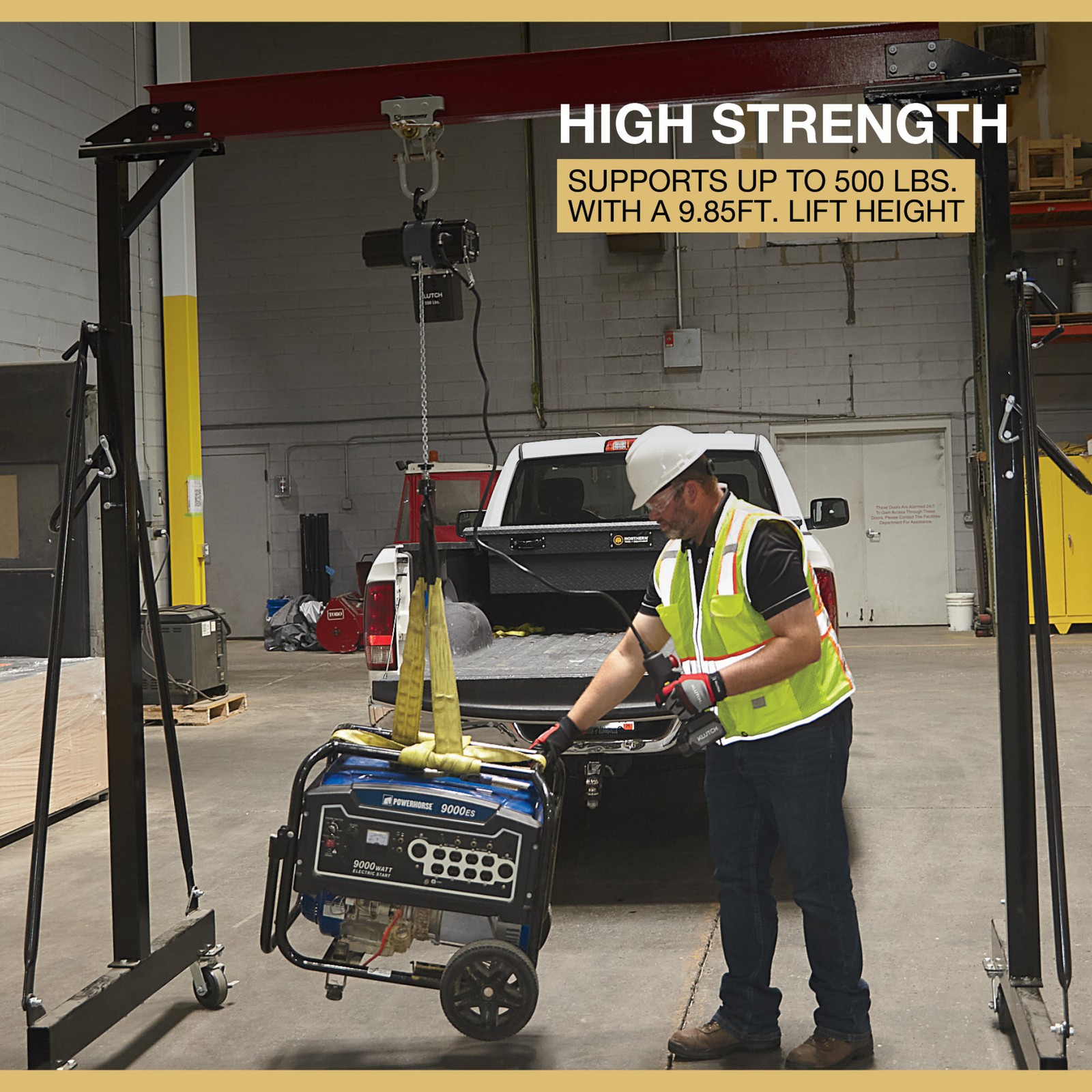 Klutch Chain Hoist Kit, KLiQ 20V, Battery-Powered, 500-Lb. Capacity, 9.85ft.