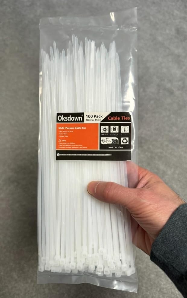 Self-Locking White Zip Ties (100 Pack) – 10″ Nylon Cable Ties for Home & Garden