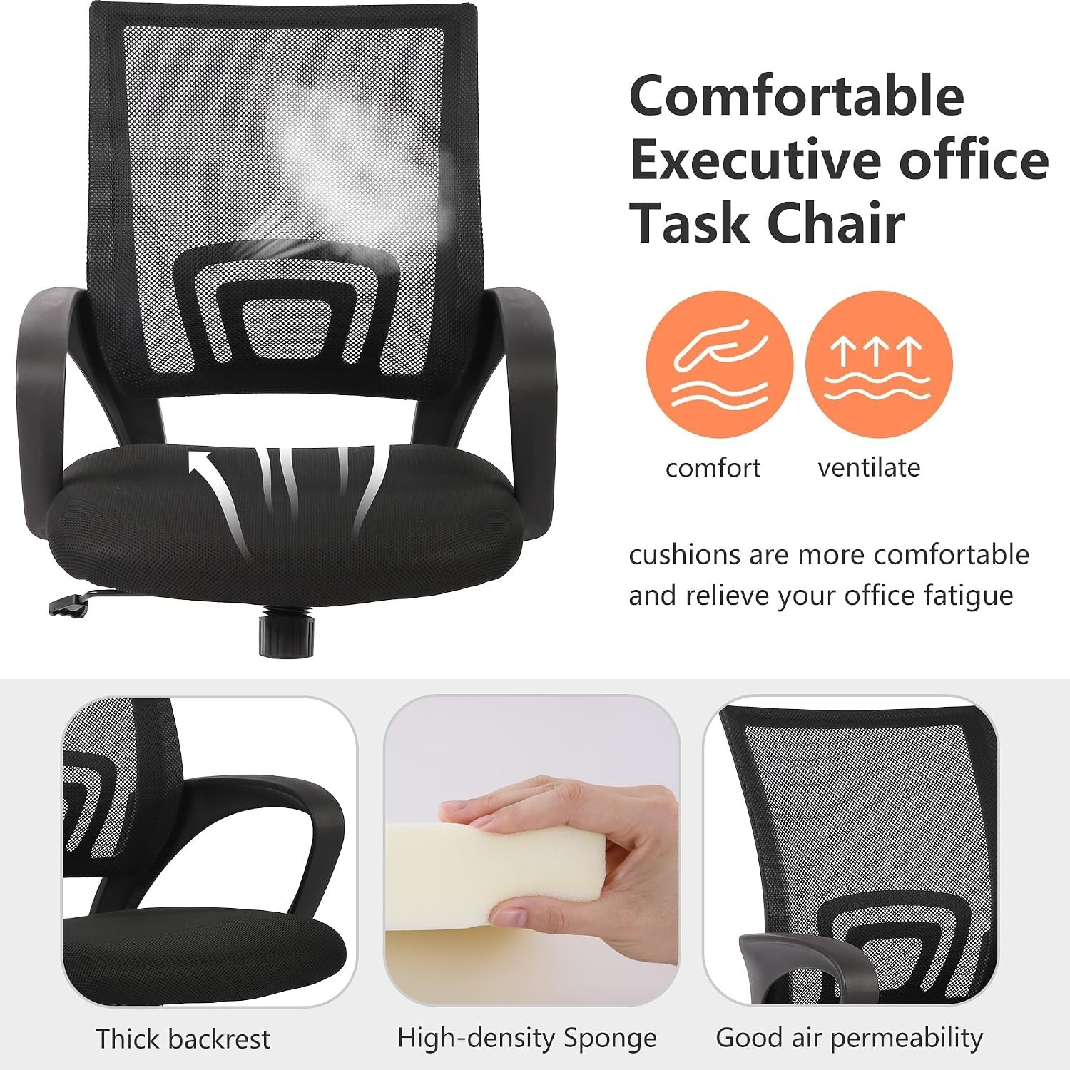 Ergonomic Mesh Home Office Chair with Adjustable Lumbar Support (Black)
