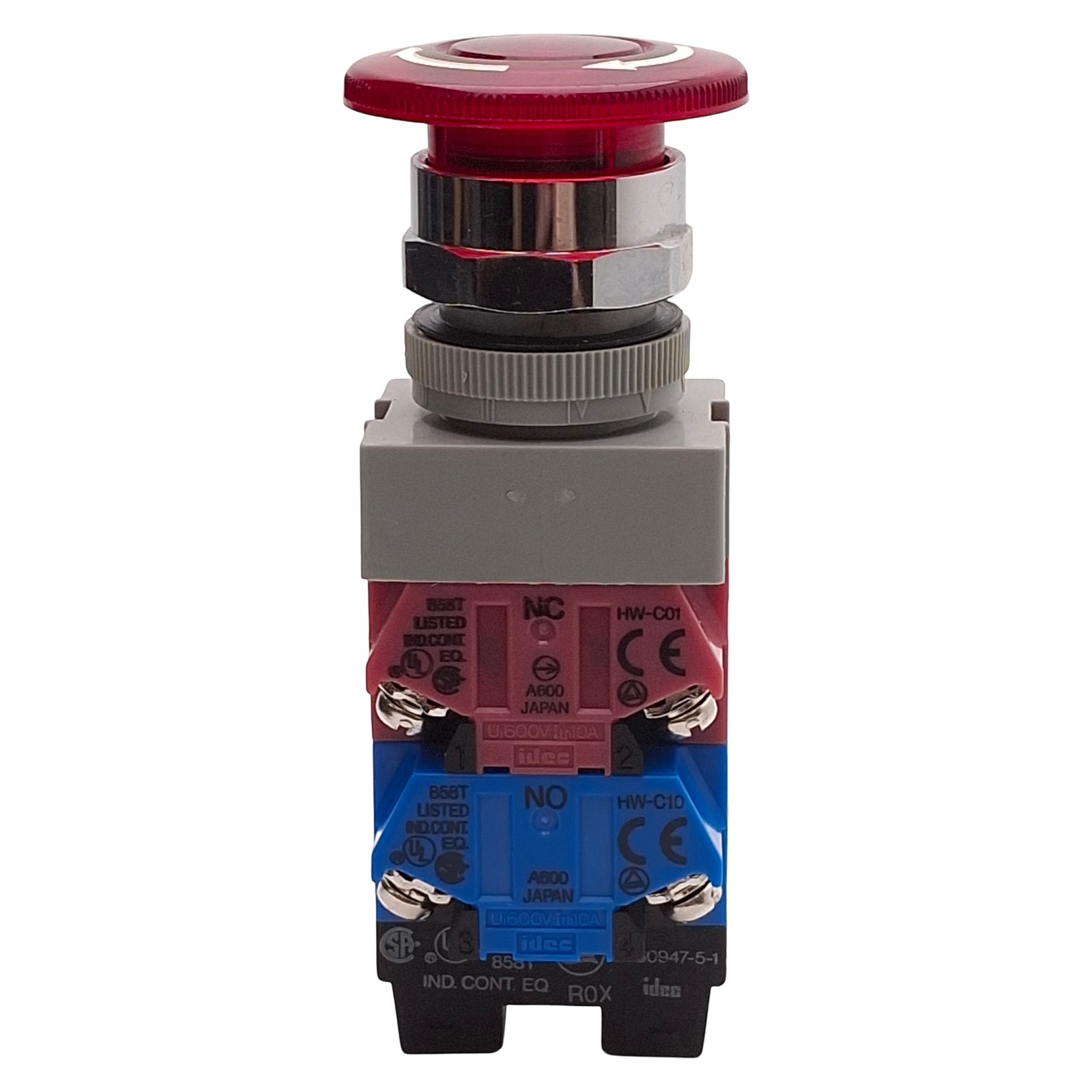 Idec AVLW49922D-R-24V Illuminated E-Stop, Twist-Release, 2NO+2NC, 10A 600V