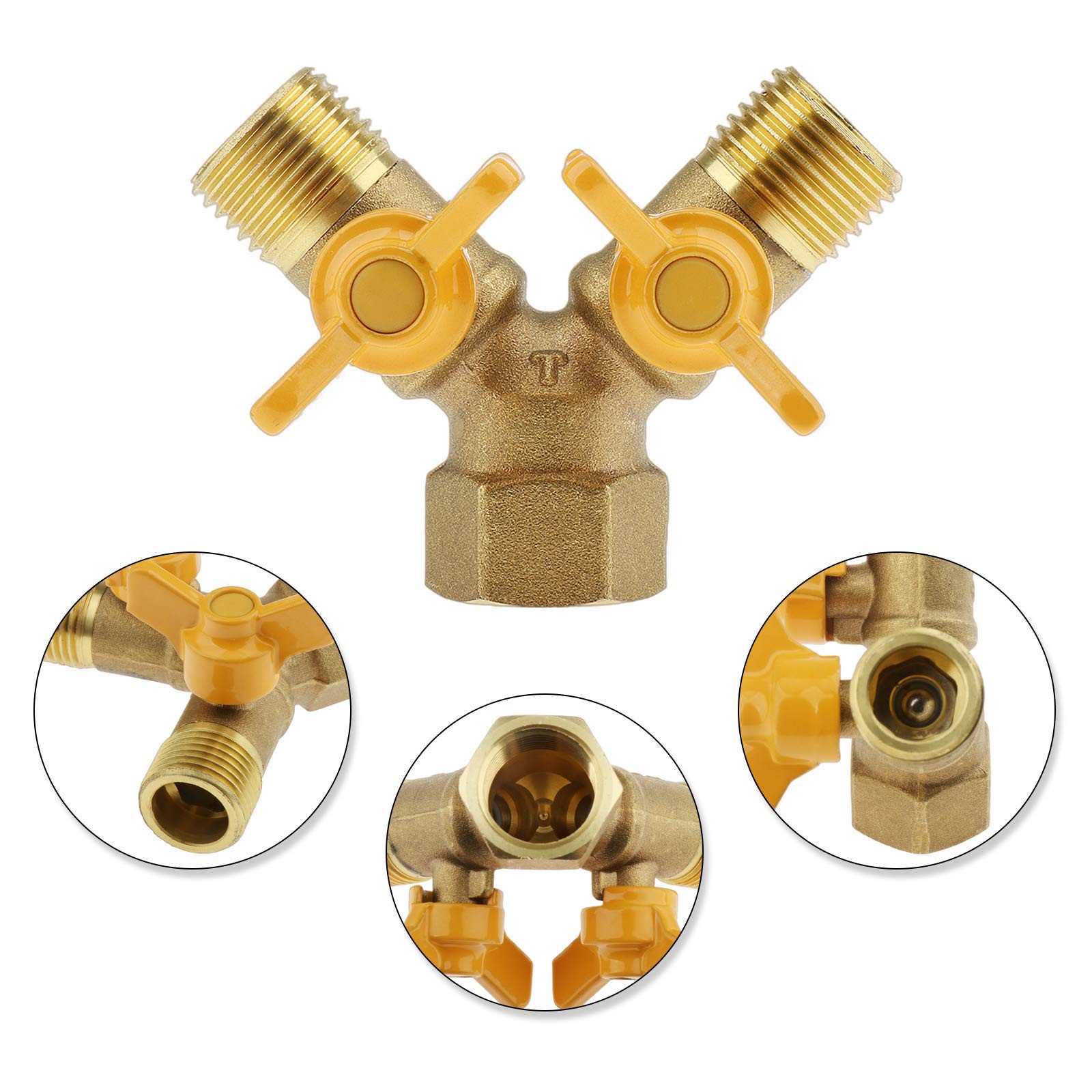 1 Pc Brass Two Way Natural Gas Pipe Splitter Connector Piece Adapter Valve