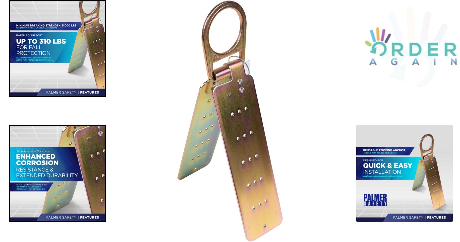 Steel Roof Anchor Bracket Reusable Fall Protection OSHA ANSI Compliant