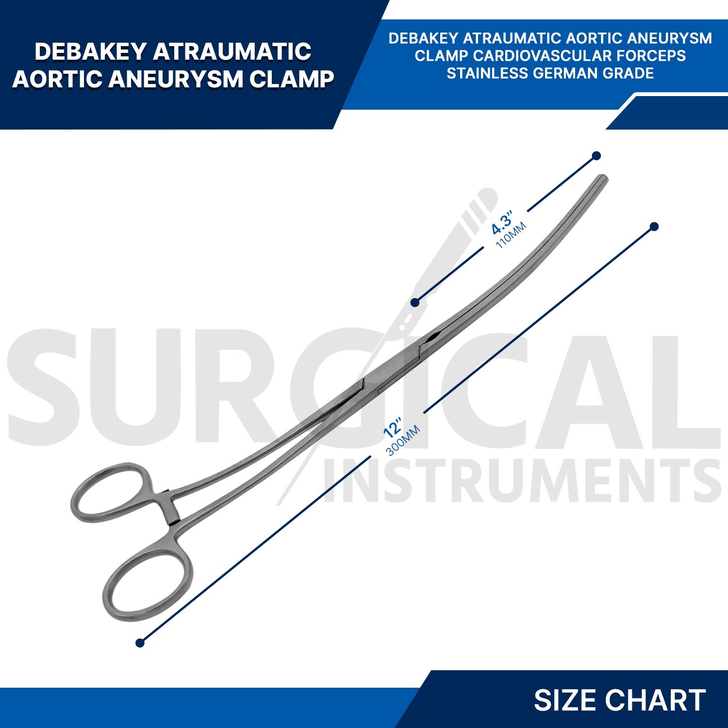 DeBakey Atraumatic Aortic Aneurysm Clamp 12″ Vascular Instrument German Grade