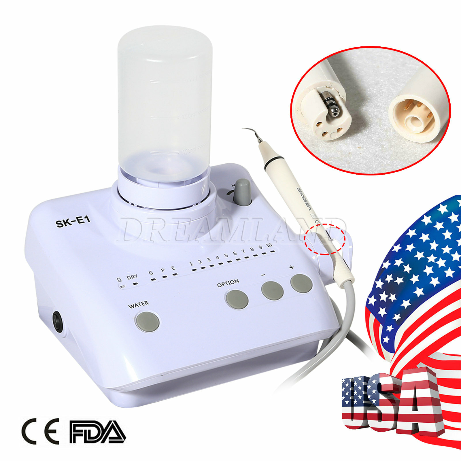 FDA SK-E1 Dental Ultrasonic Scaler 2*Bottles fit Woodpecker EMS / Handpiece icv