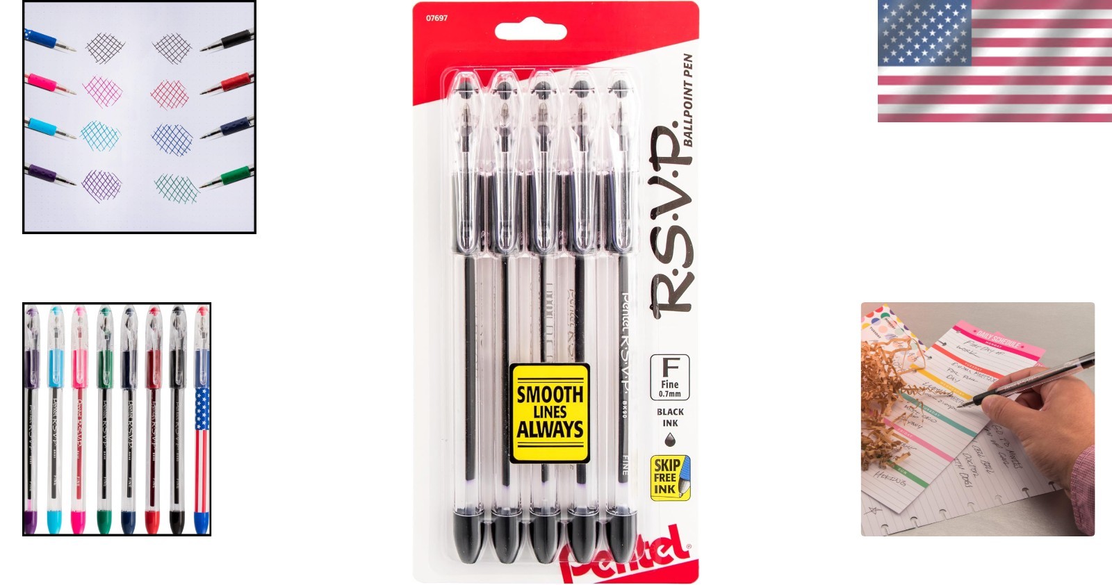 Ergonomic RSVP Ballpoint Pen Set – Black Ink 0.7mm, Pack of 5 for Everyday Use