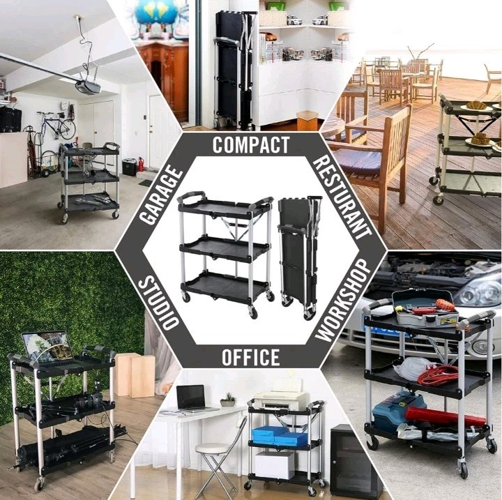 Olympia Tools 85-188 3-Shelf Collapsible Service Cart – Black