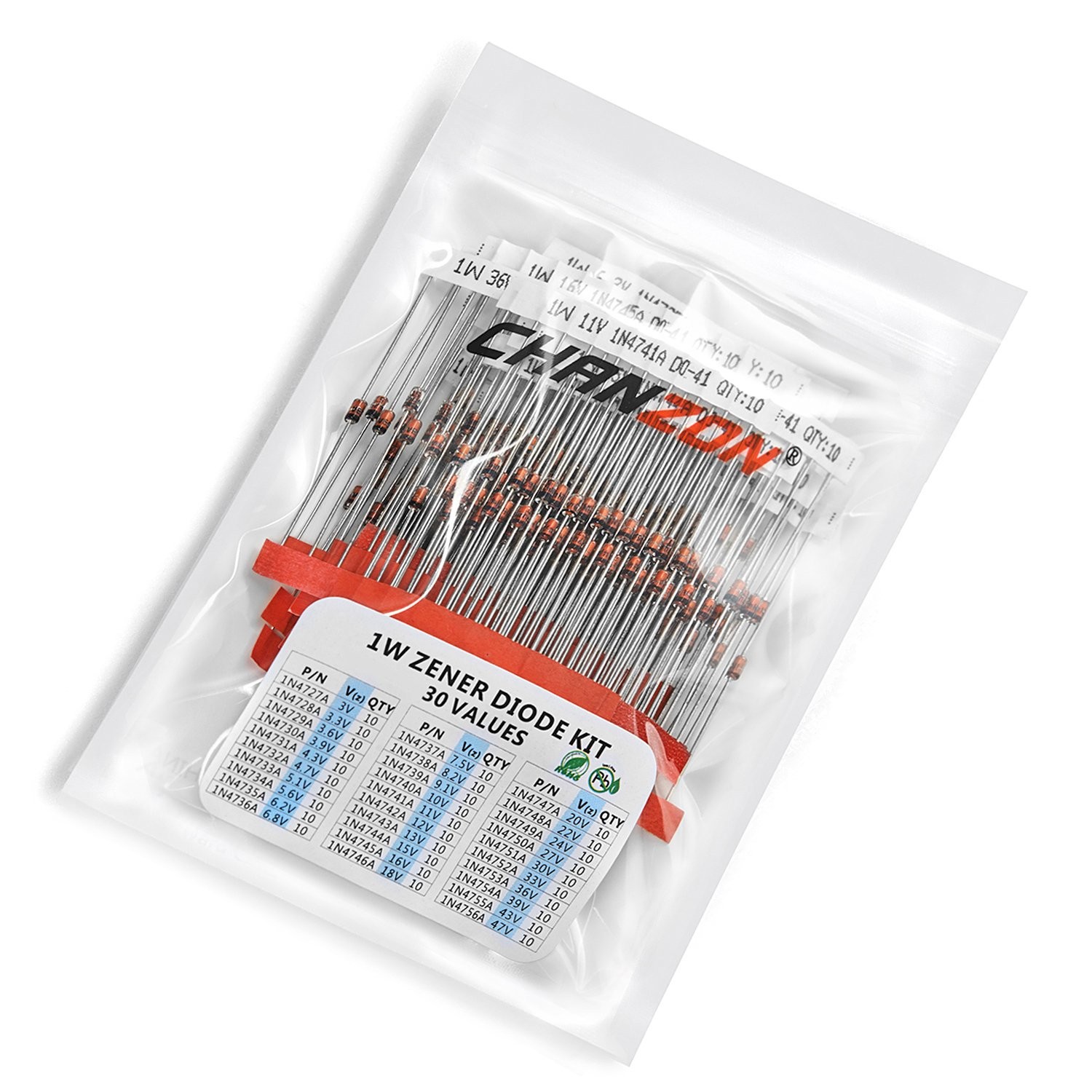 300Pc 30 Values 1W Zener Diode Kit – 3V to 47V Assorted Electronics Set