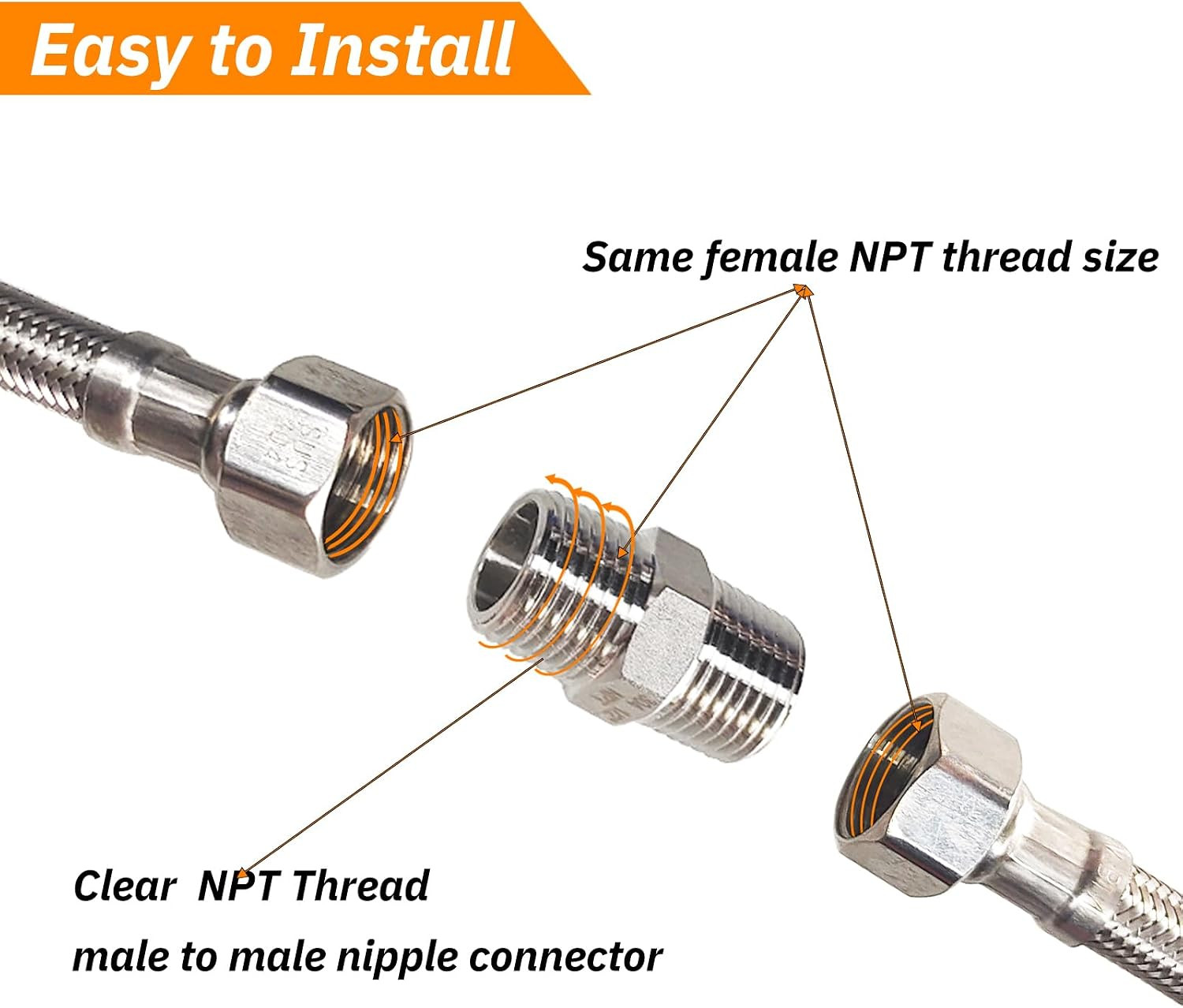 4PCS Hex Stainless Steel Nipple 3/8″NPT Male X 3/8″ NPT Male Pipe Fitting 3/8