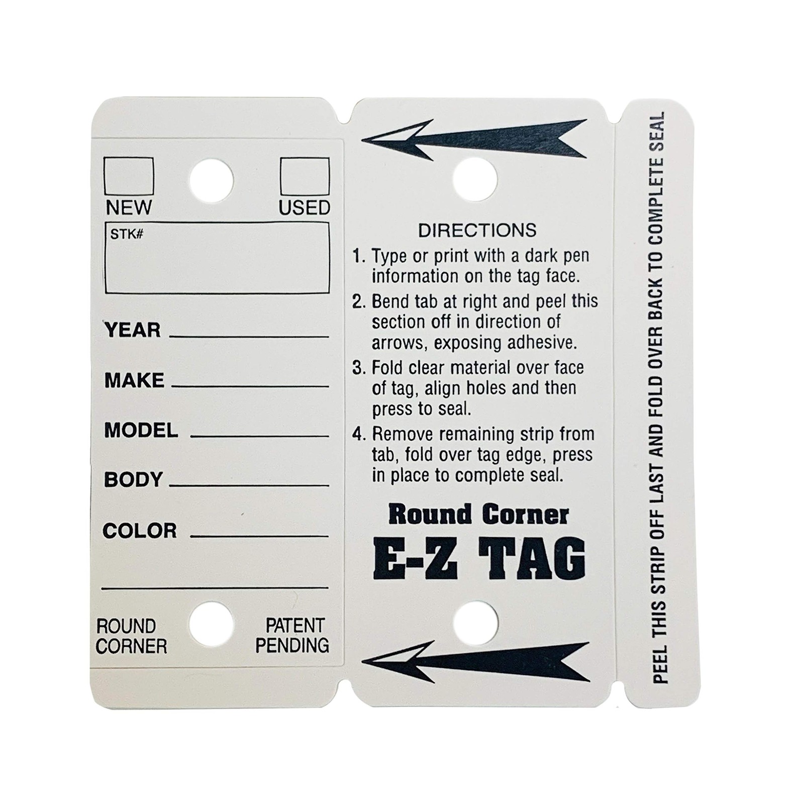 Round Corner Car Key Tags E-Z Tag White Pack of 250