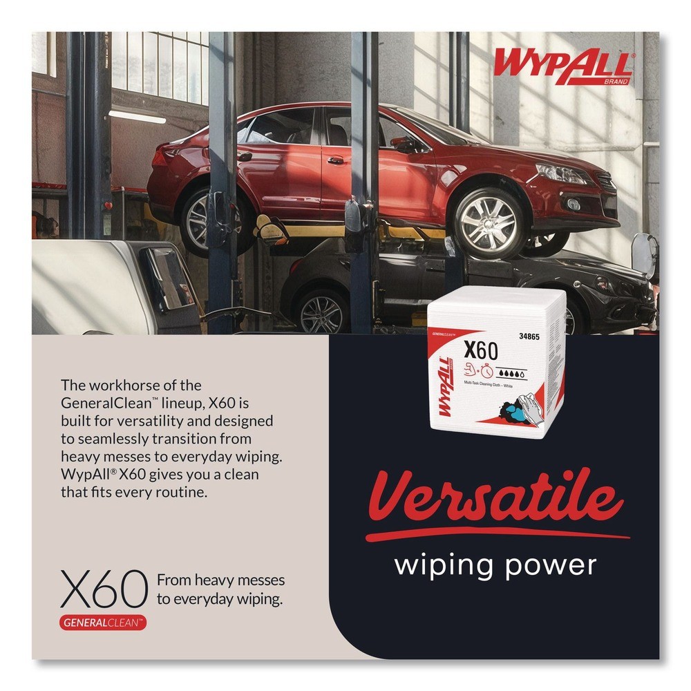 WypAll 34865 X60 12.5″ x 13″ 1/4 Fold General Clean Cloths (76/Bx, 12 Bx/Ct) New