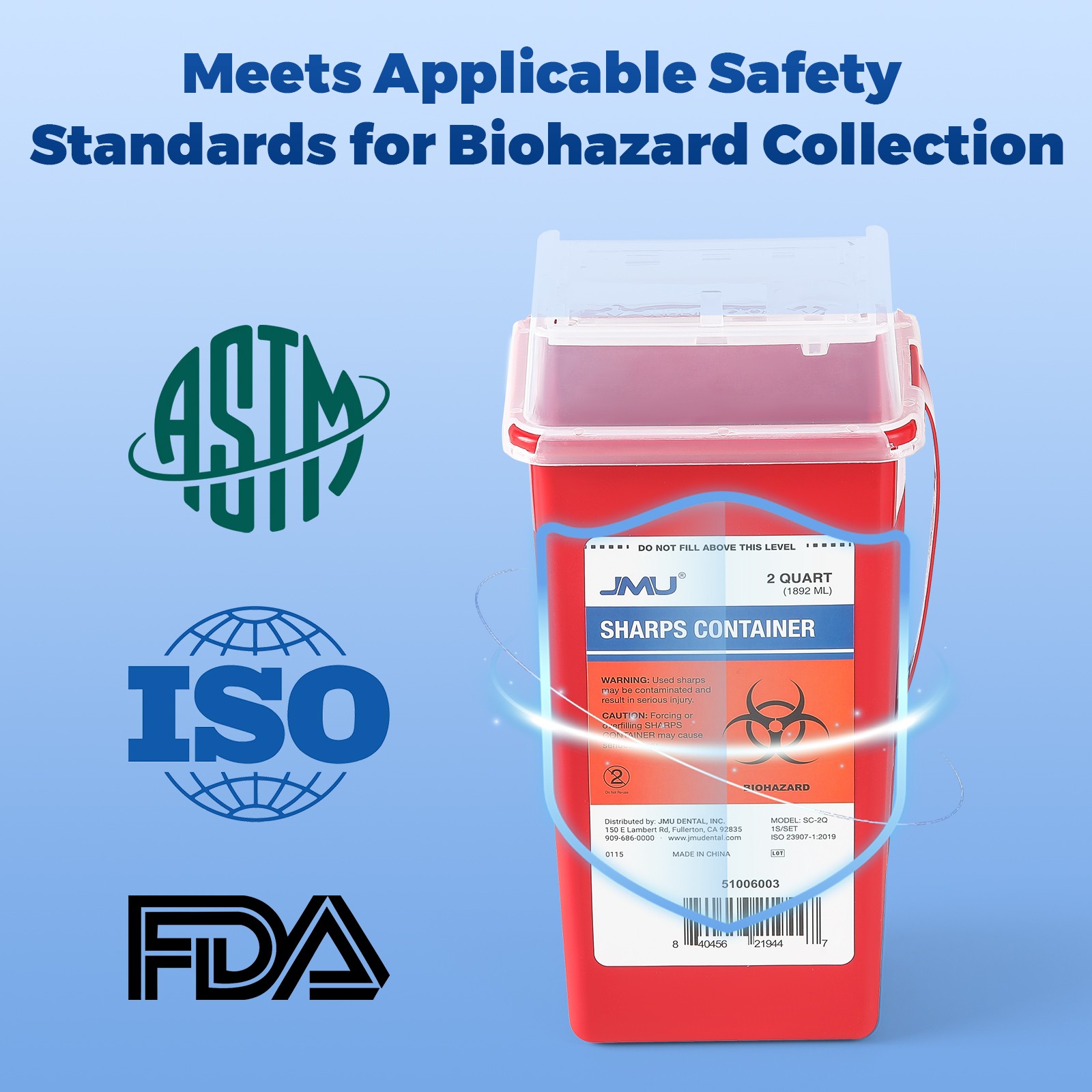 JMU Healthcare Red Base SharpStar Sharps Container 2 Quart Rotor Opening Lid