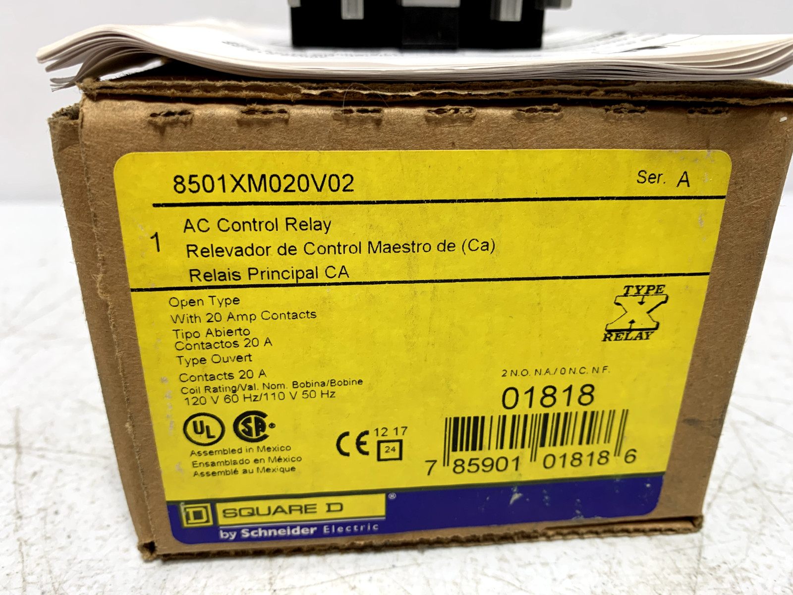 Square D 8501XMO20V02 AC Control Relay 120V 60HZ 20 Amp