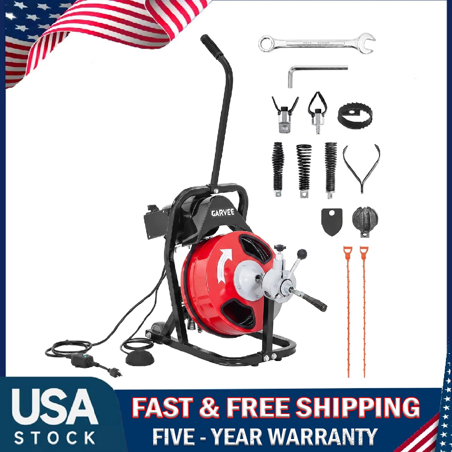 Electric Drain Cleaner Machine ,75 Ft x 1/2 In Auto Feed Sewer Snake Drain Auger