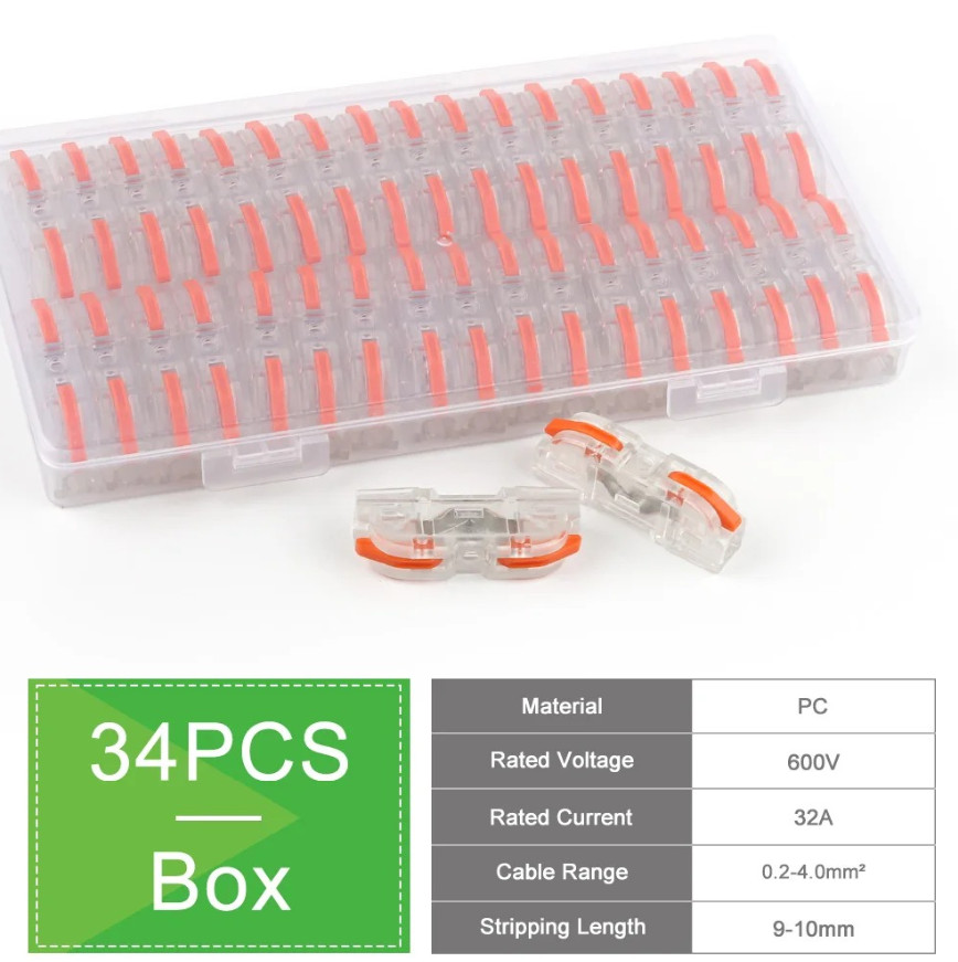 34pcs Boxed Lever Wire Connectors Electrical Splice Terminal Block Set – NEW