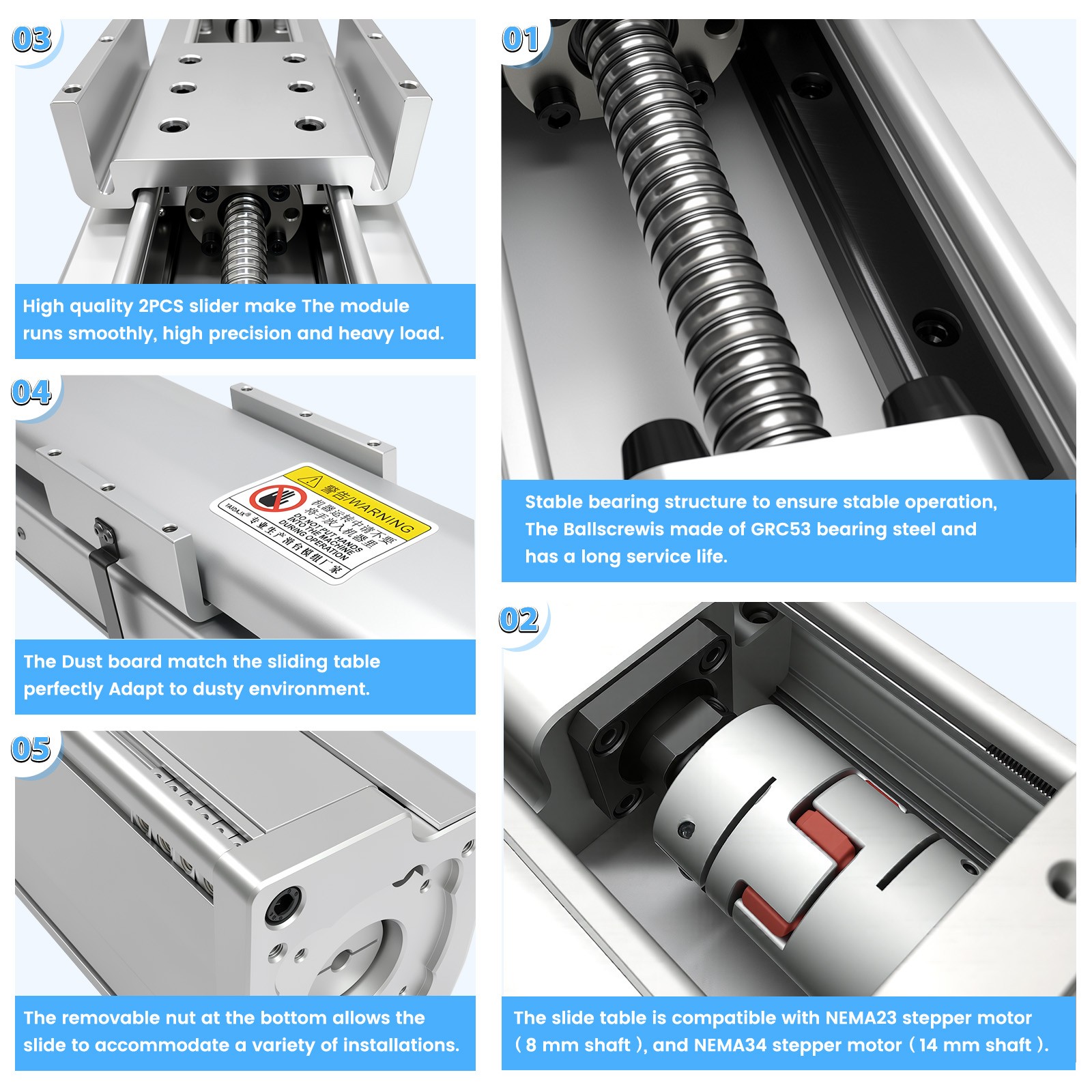 Heavy Duty Fully Sealed Ball Screw Slide Table 100-220lb CNC Linear Module Stage
