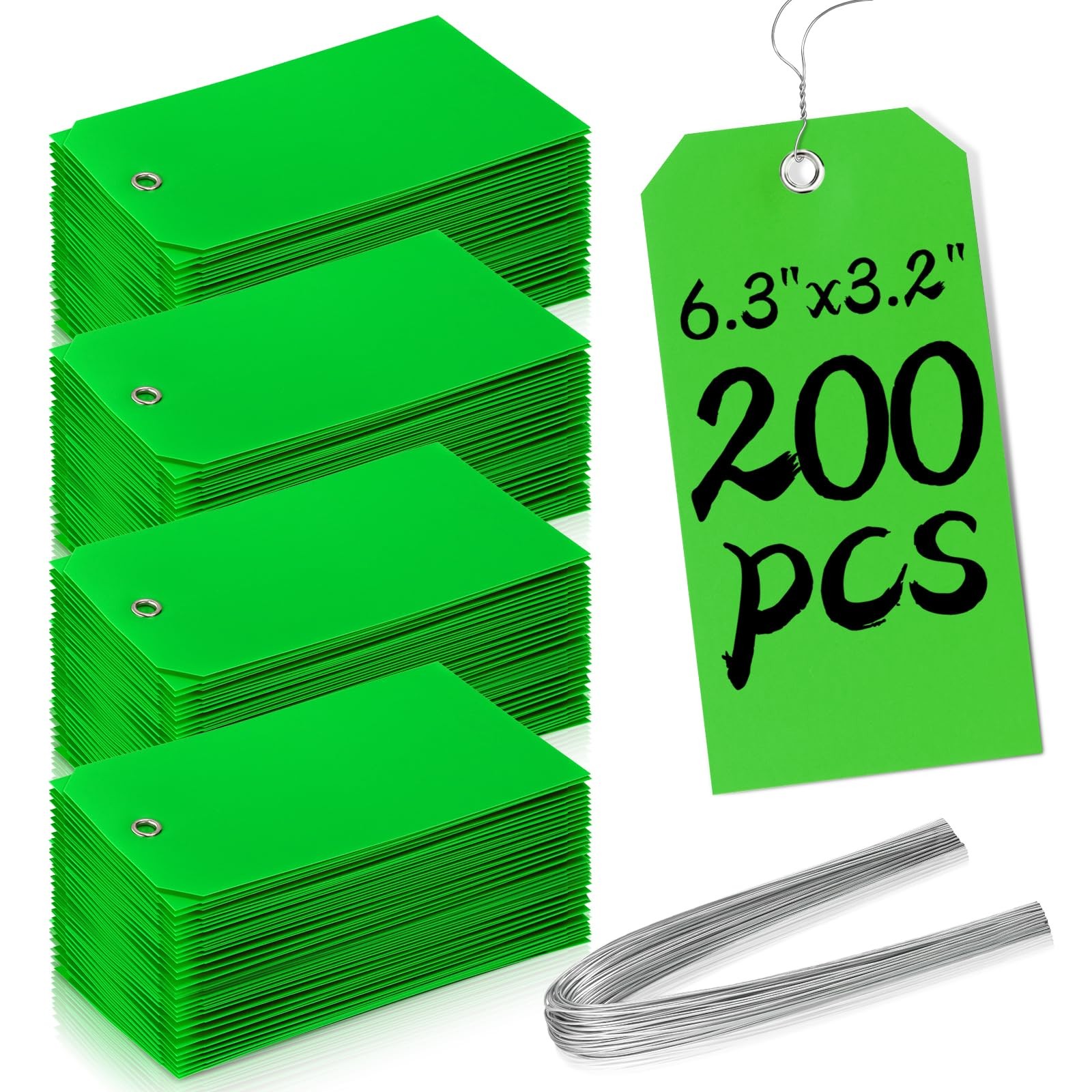 200 Pieces 6 1/4 x 3 1/8 Shipping Tags with String #8 Waterproof Green Tags f…