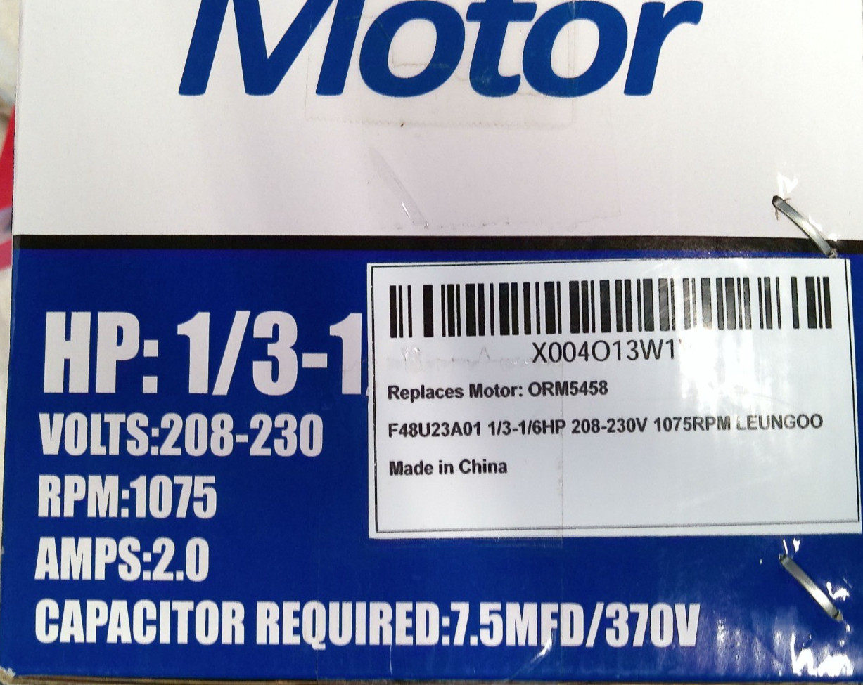 ORM5458 Fan Motor, Replaces A.O. Smith ORM5458 1/3-1/6 HP, 1075 RPM, 208-230V