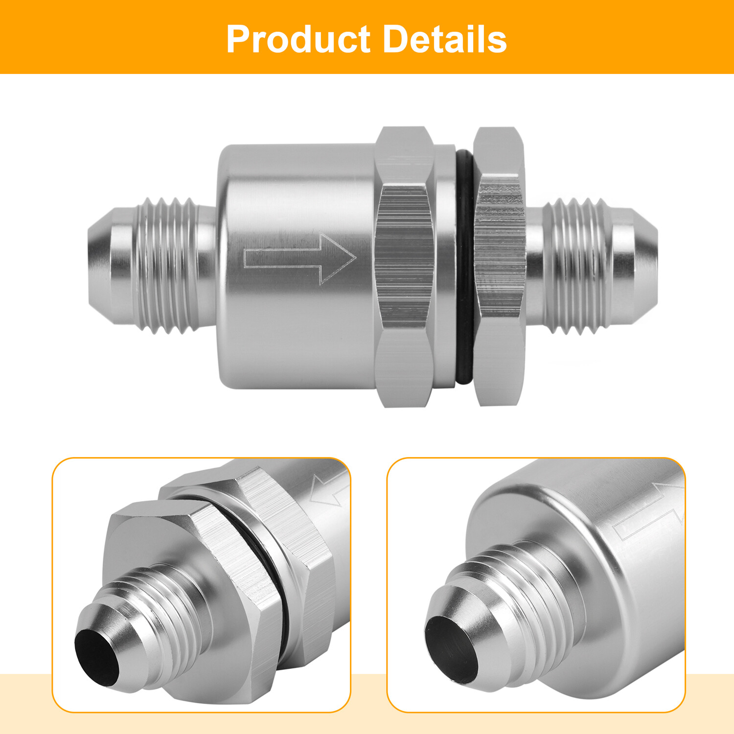 Sliver Aluminium -6 AN to AN6 Flare Inline Check Valve -Sliver
