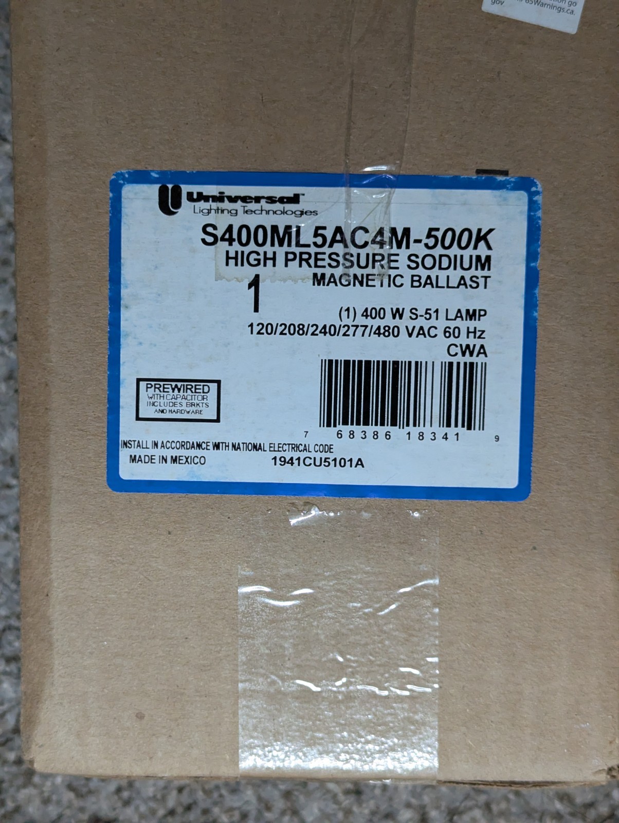 UNIVERSAL BALLAST S400ML5AC4M-500K 400W HIGH PRESS SODIUM BALLAST ~ NEW IN BOX