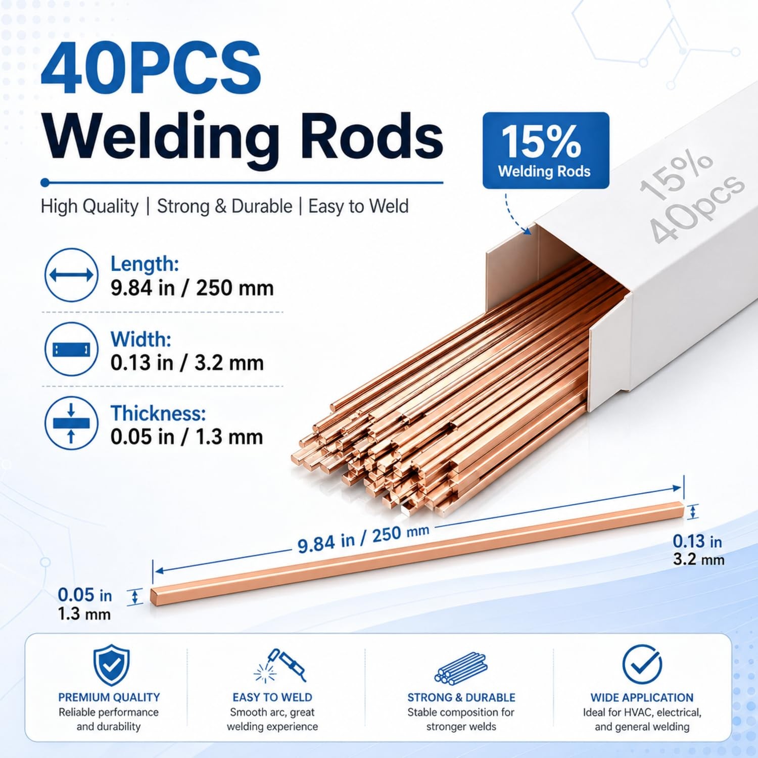 Tandefio 40 Sticks Brazing Rods AWS BCup-5 15% Silver As the Picture Shows