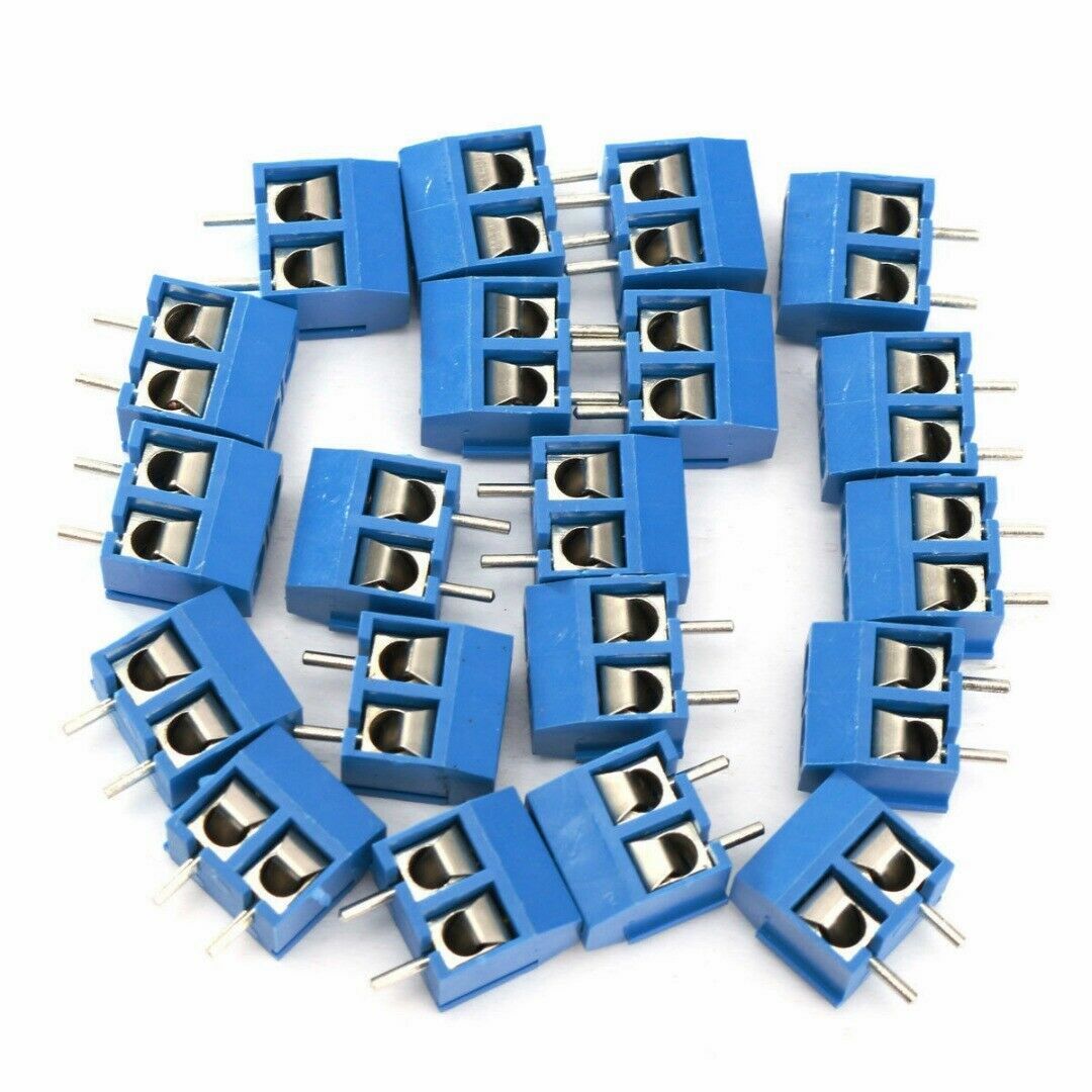 100 Pcs 2-Pin Screw Terminal Block Connector 5.08mm Pitch PCB Mount Blue 100X