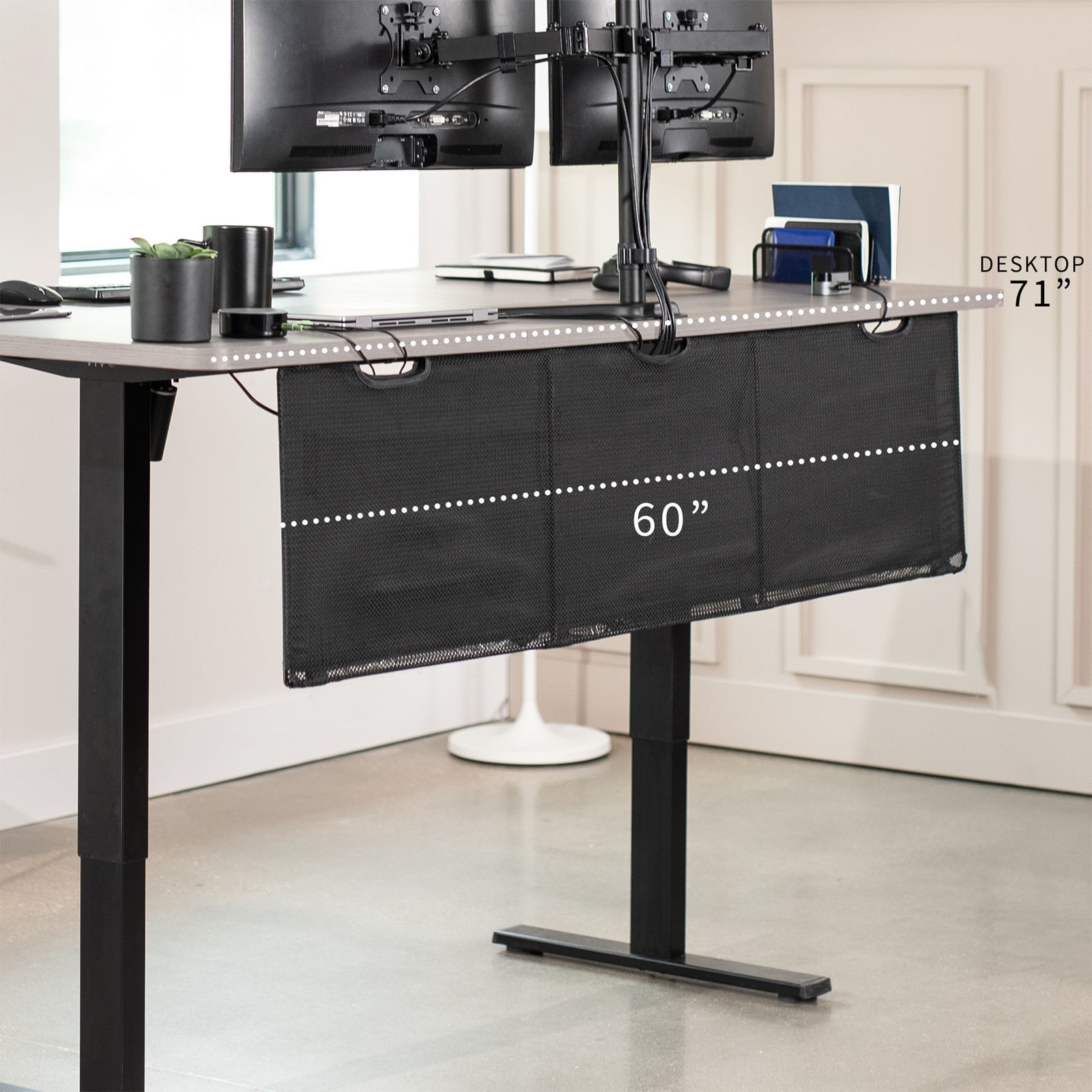 VIVO Black Under Desk Privacy & Cable Management Sleeve Panel 60″ Kit