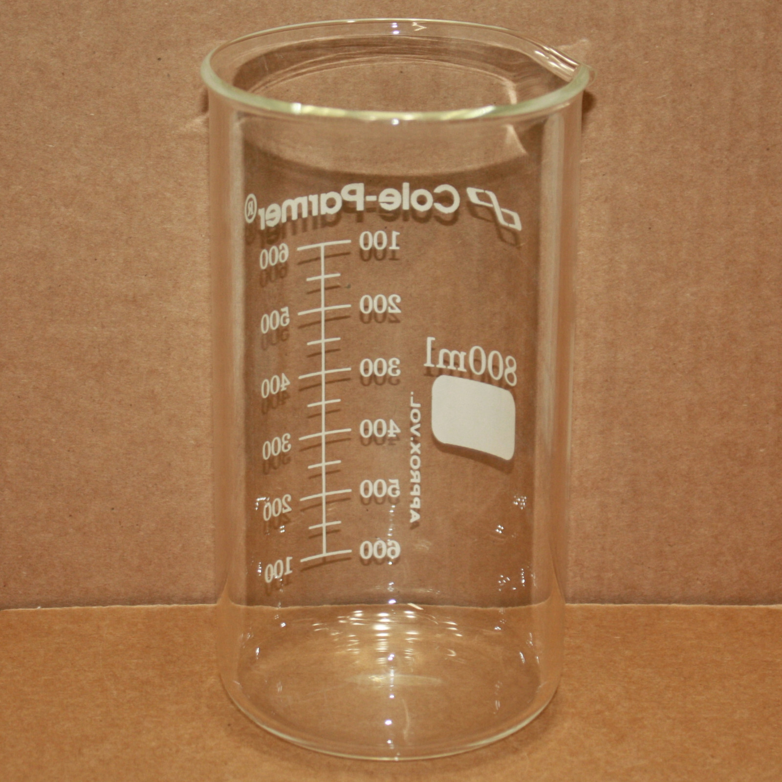 (6) Cole Parmer Tall Glass Berzelius Beakers 34500-09, 800 ml, Borosilicate