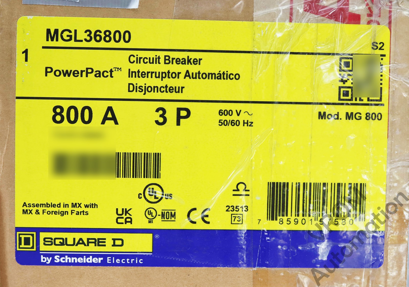 Surplus Square D MGL36800 PowerPact Circuit Breaker 800A 3-Pole 600VAC