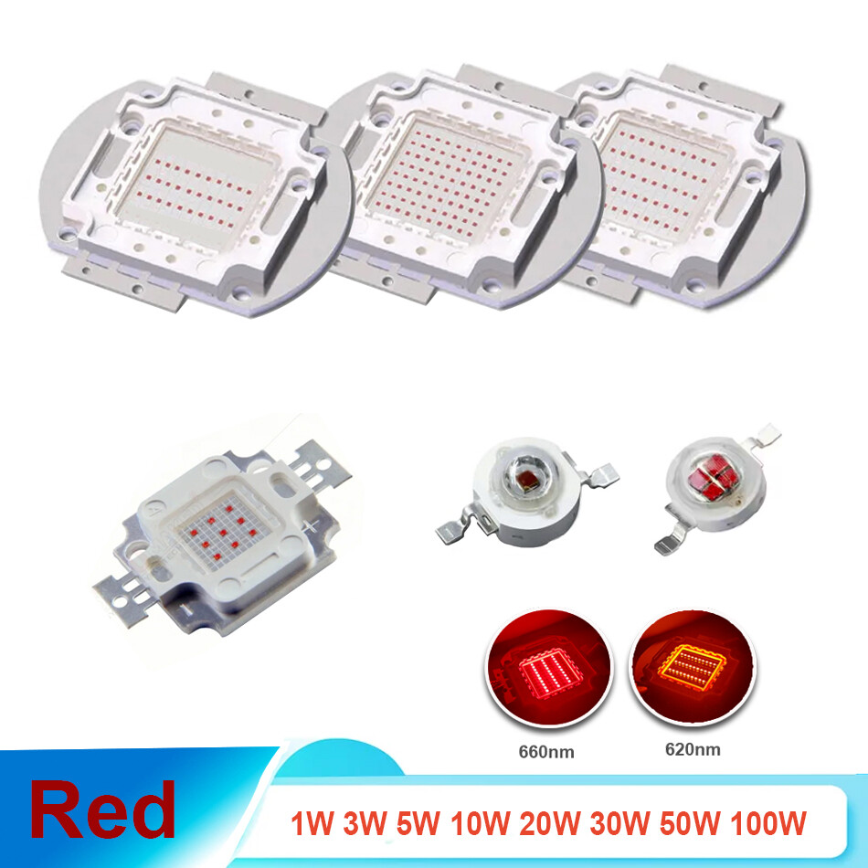 3W 10W 50W 100W High Power Smd Led Chip Red 620nm 660nm Light Emitting Diodes
