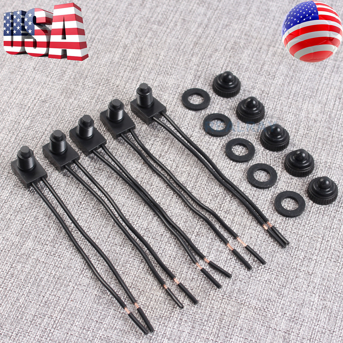 5pcs 12V 4″ Wire Leads Waterproof On-Off Push-Button Switch for Motorcycle Car