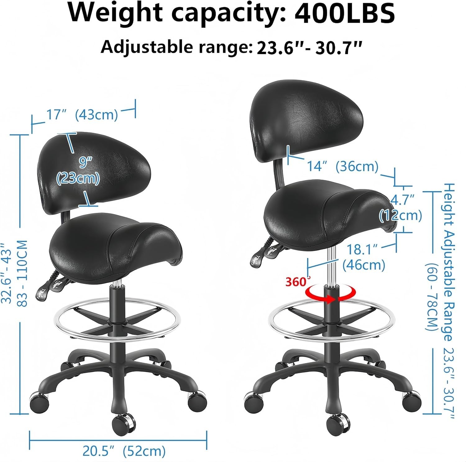 Oversized Ergonomic Drafting Chair with Backrest & Footrest – 400 lbs Capacity