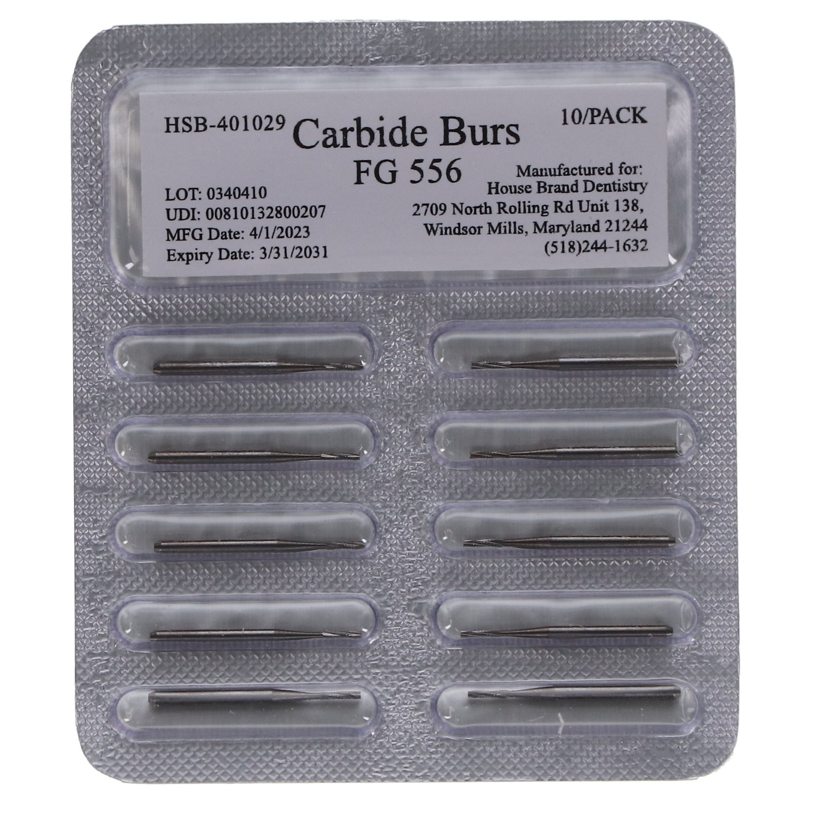 House Brand Dentistry 401029 FG 556 Straight Fissure Crosscut Carbide Burs 100Pk