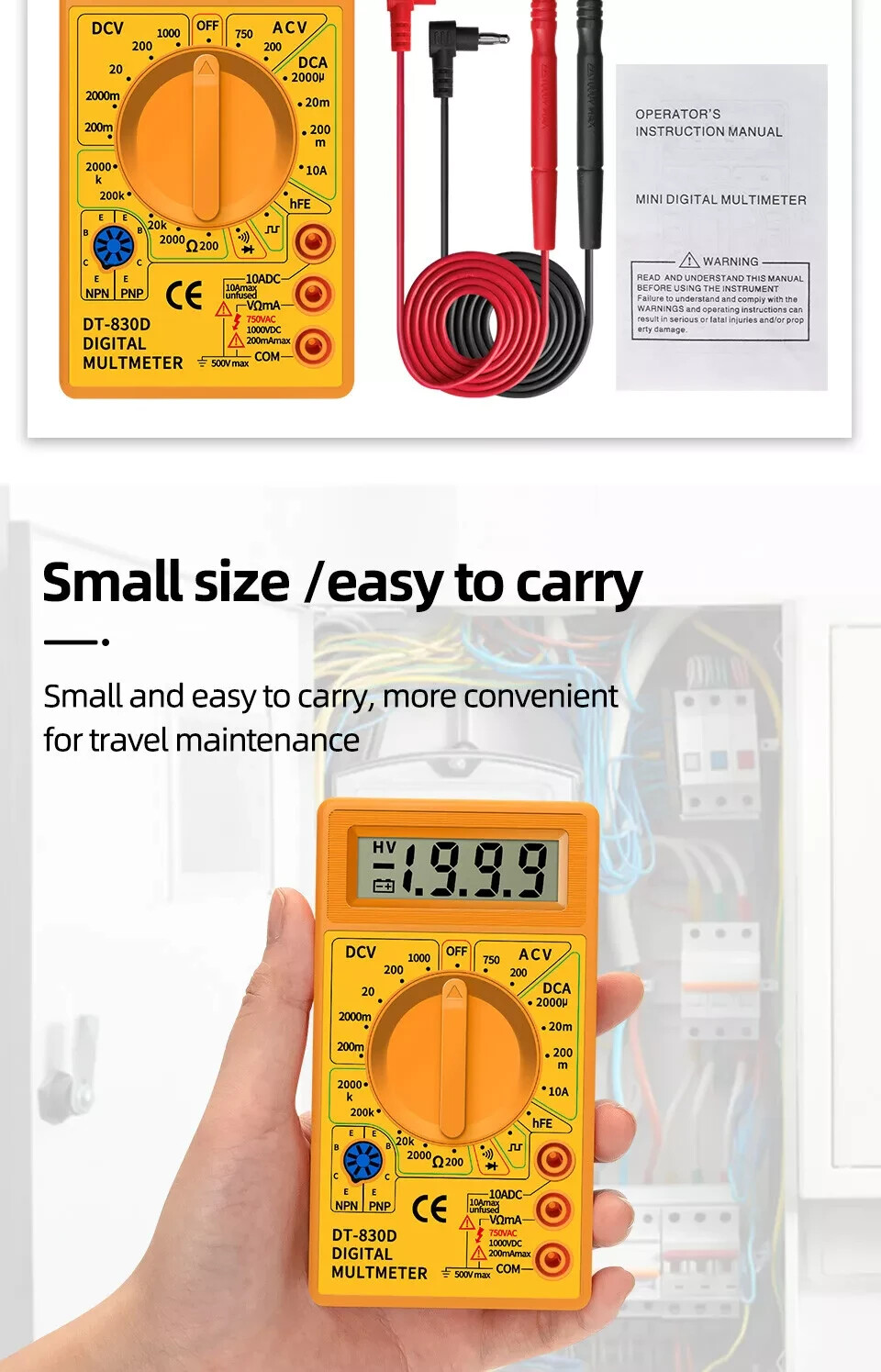 DT830D Mini Digital Multimeter Voltmeter Voltage Ampere Ohm Tester DC AC Ammeter