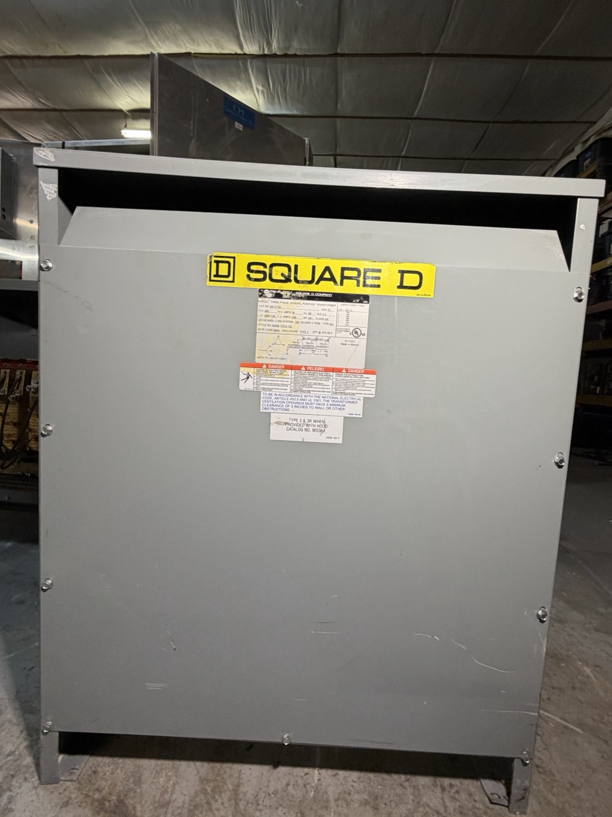 Square D Transformer EE75T3H 75 KVA 480v 90a