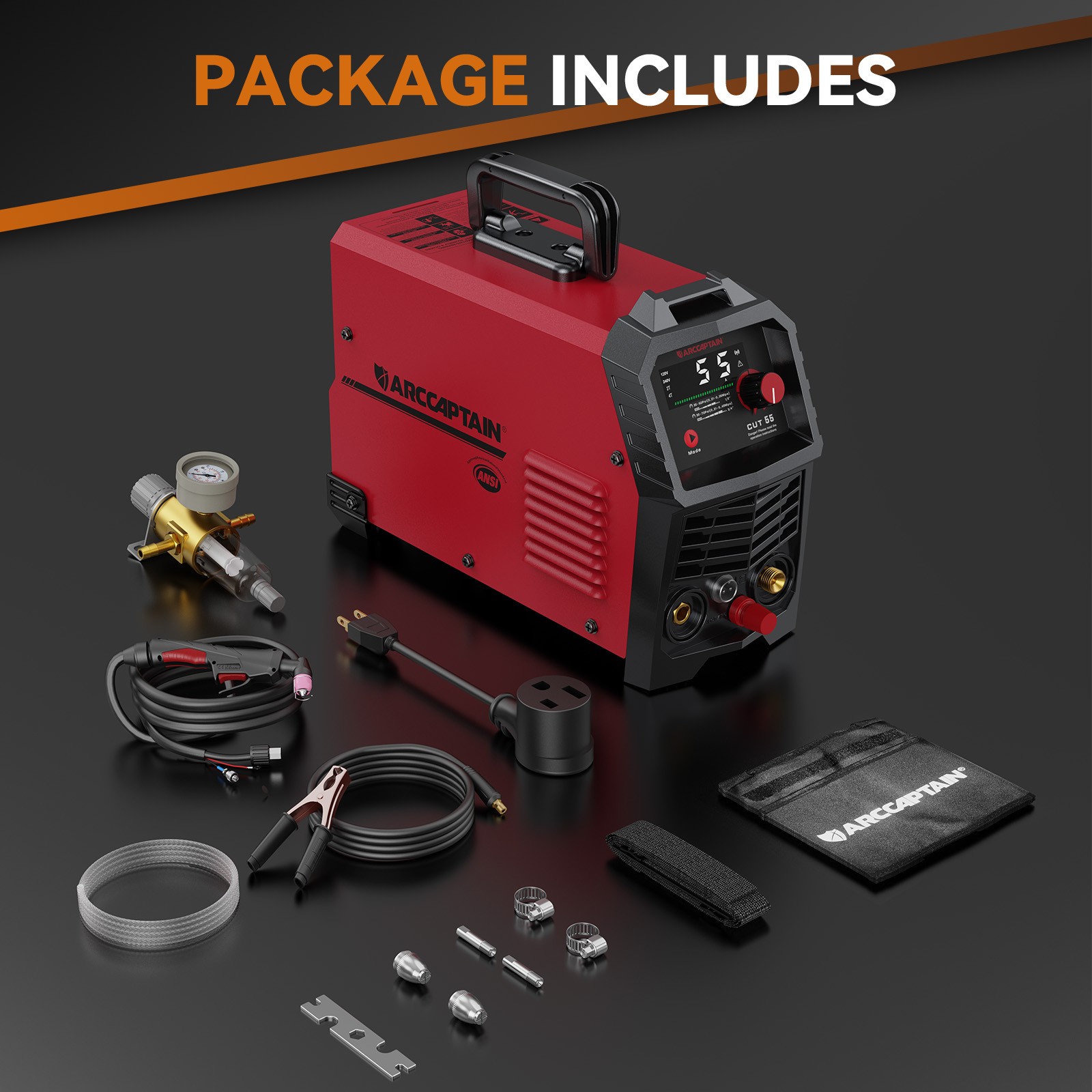 Arccaptain CUT55 LED Pilot Non-Touch Pilot Arc Plasma Cutter with Welder Helmet
