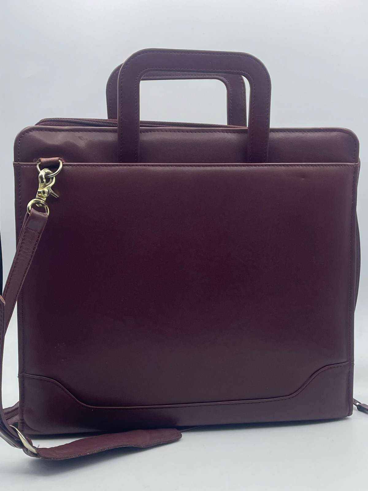 Vtg Franklin Quest Burgundy Leather Crossbody Bag Zip Binder 7-Ring two handled